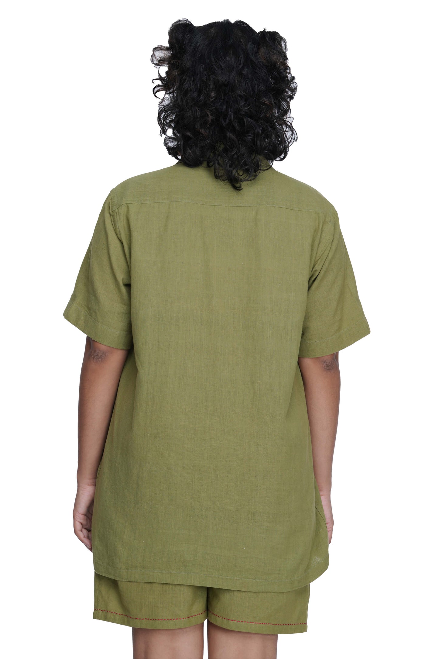 Hand Embroidered Unisex Chilli Green Handloom Cotton Shirt