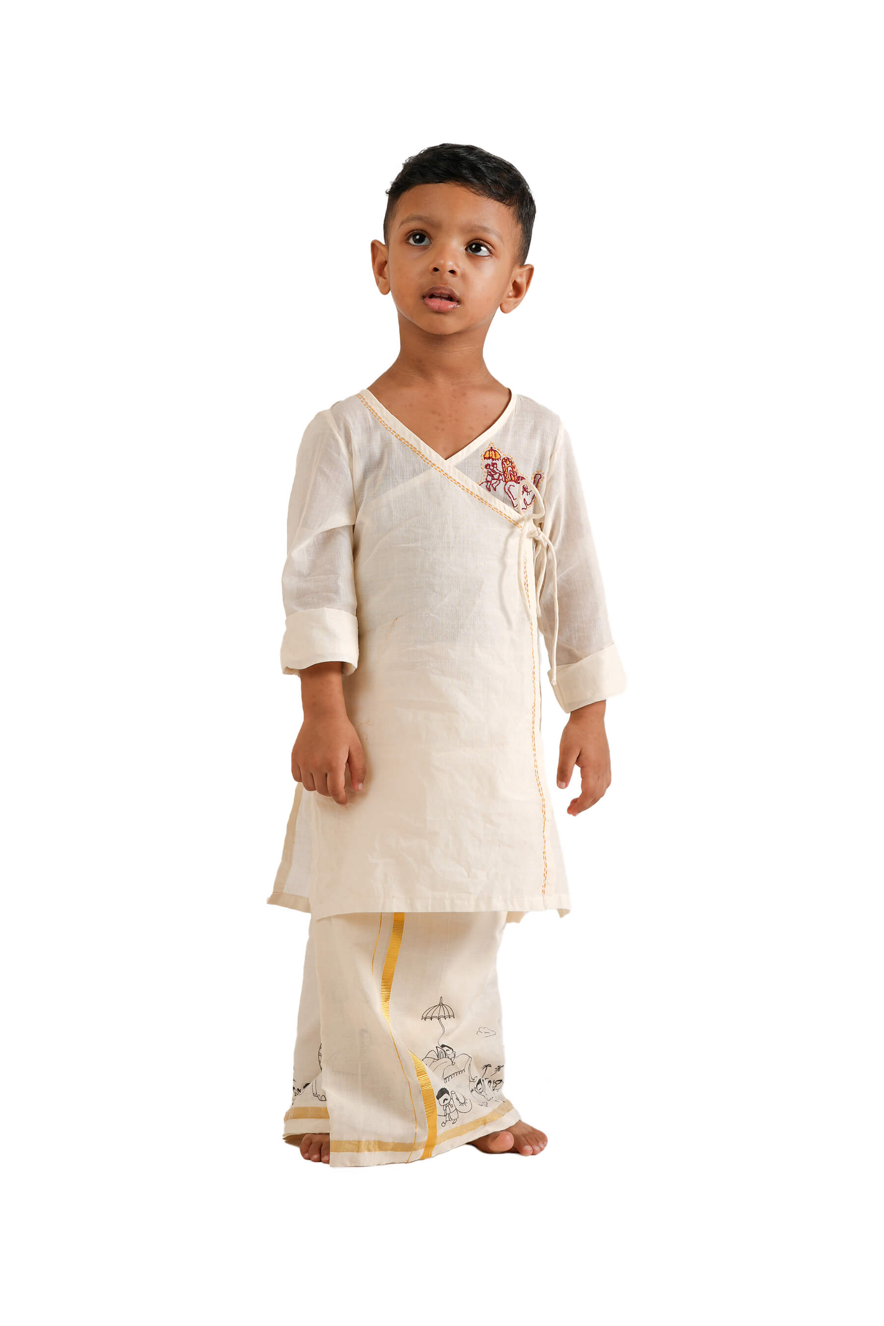 Off-White Embroidered Angrakha Kurti – Suee Sewing Tradition
