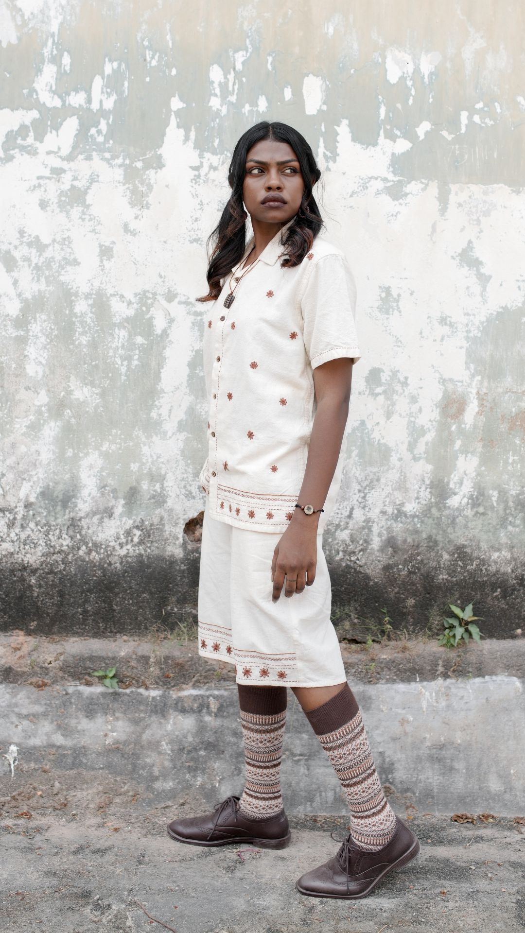 Hand Embroidered Unisex Star Anise All Over Handloom Shorts