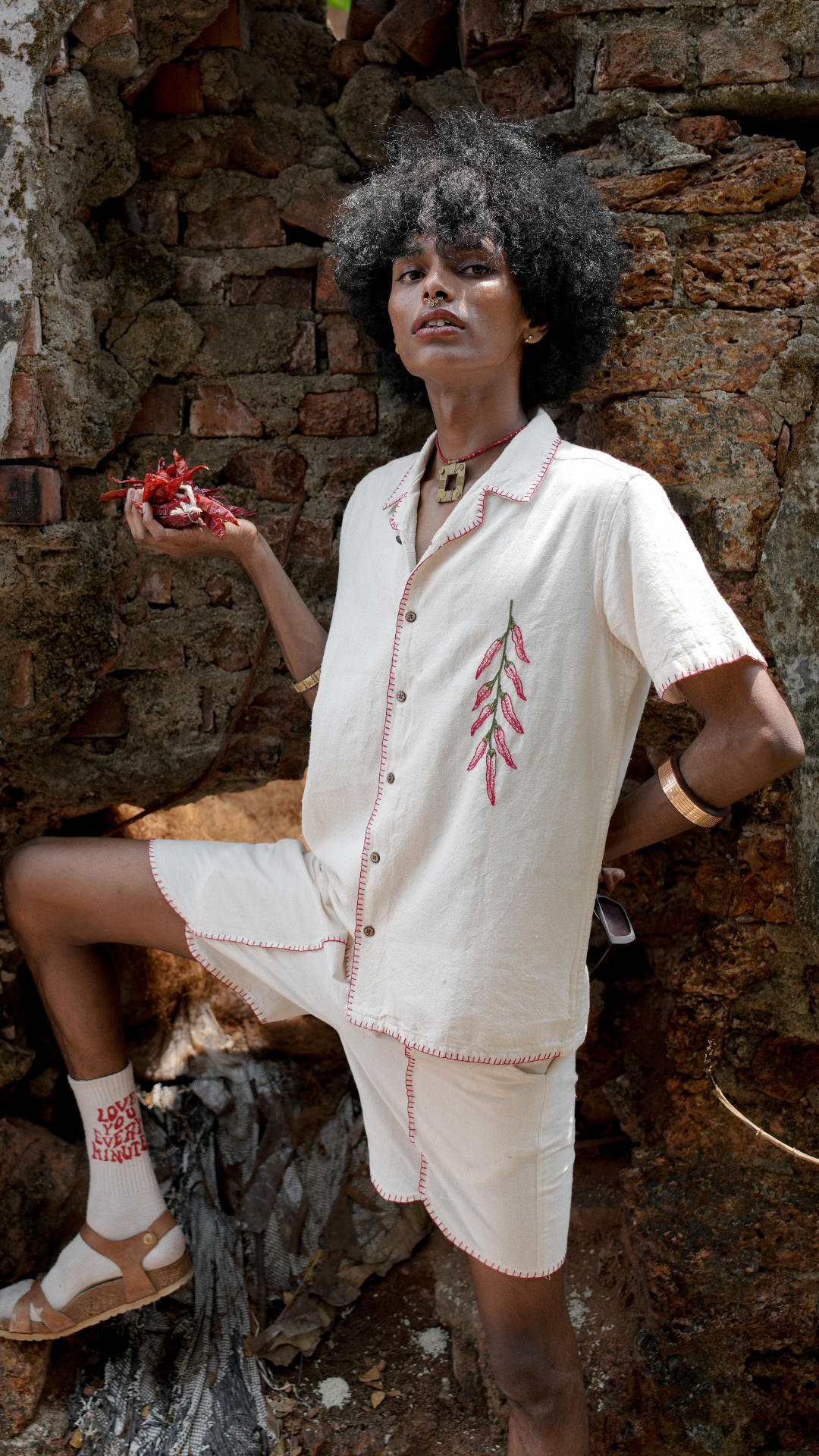 Hand Embroidered Unisex Chilli Handloom Shorts