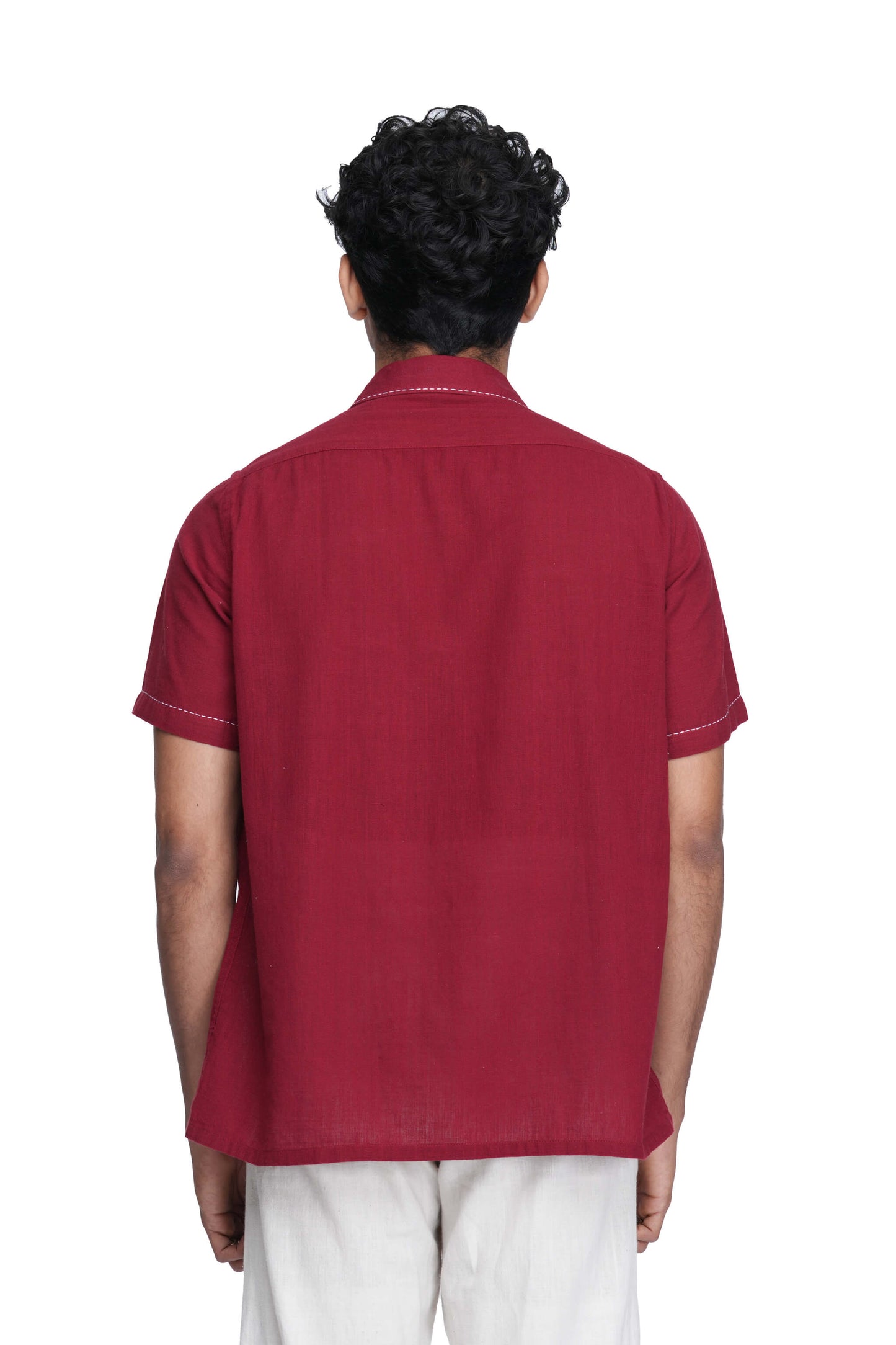 Post Card Hand Embroidered Maroon Shirt