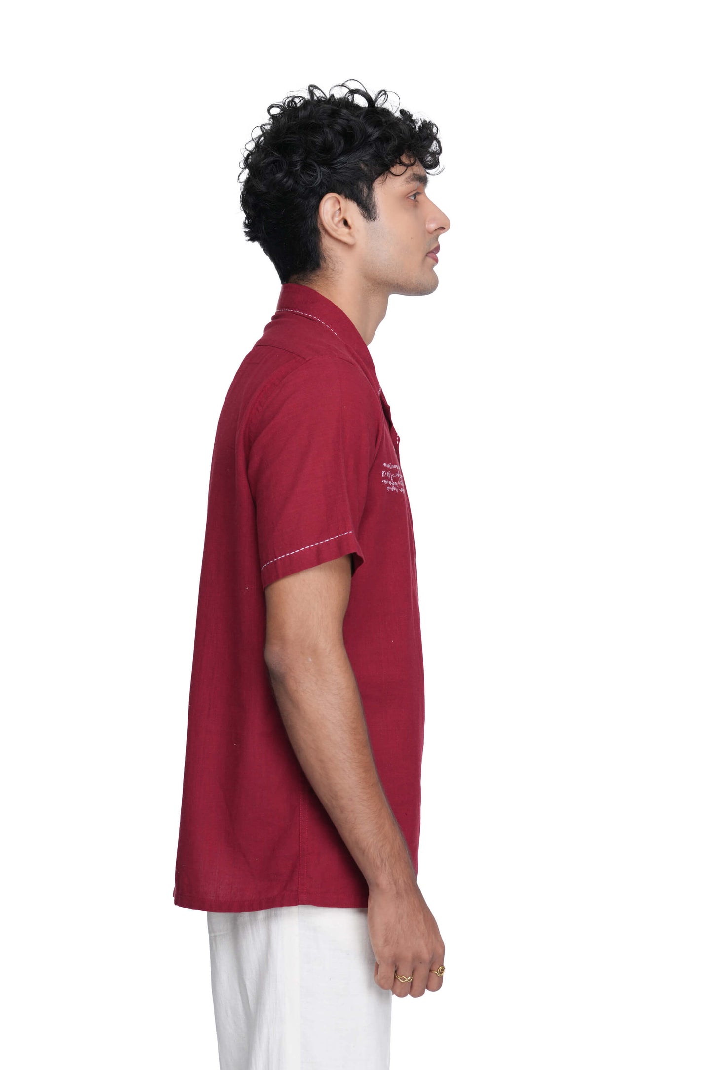 Post Card Hand Embroidered Maroon Shirt