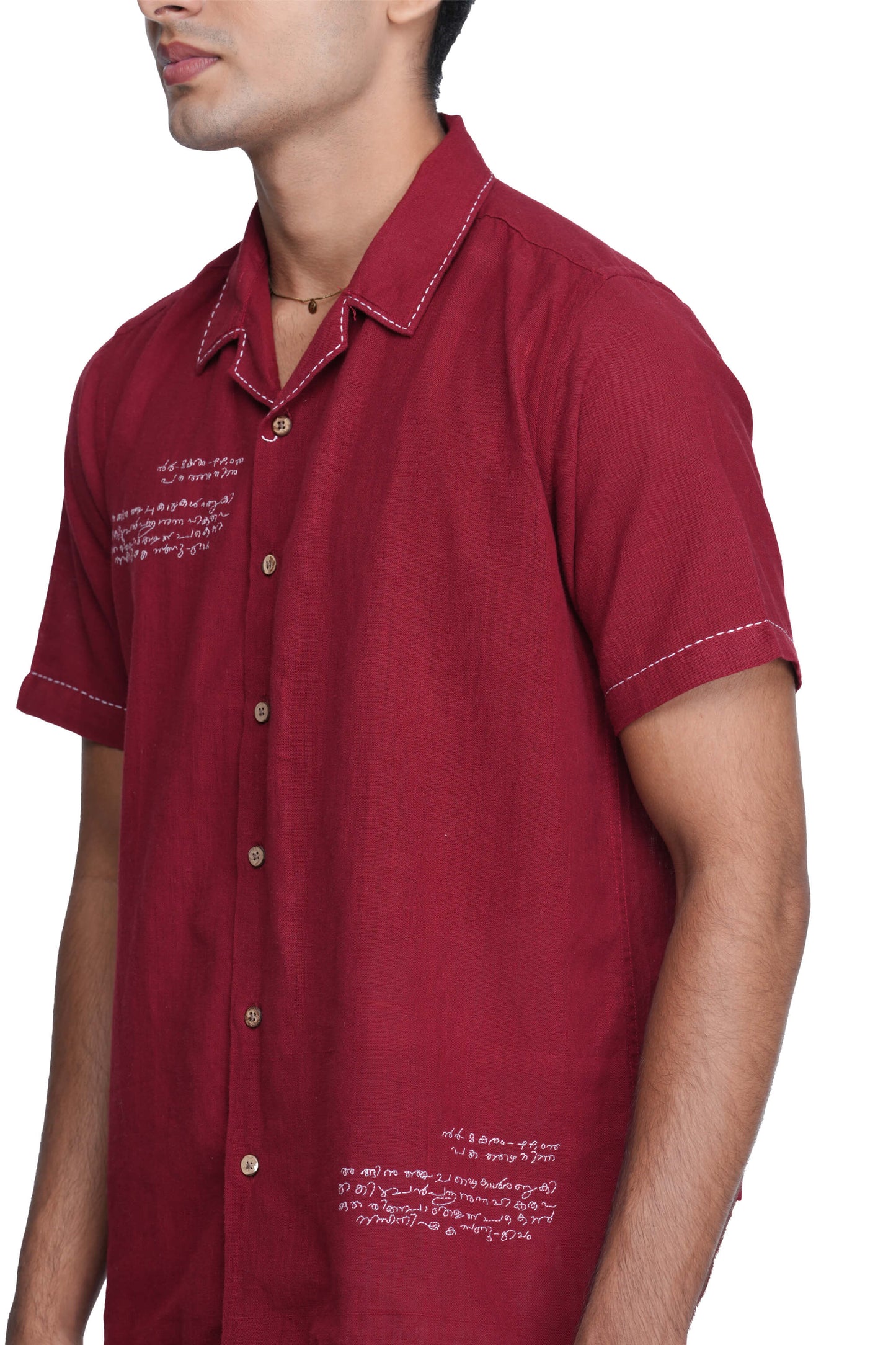 Post Card Hand Embroidered Maroon Shirt