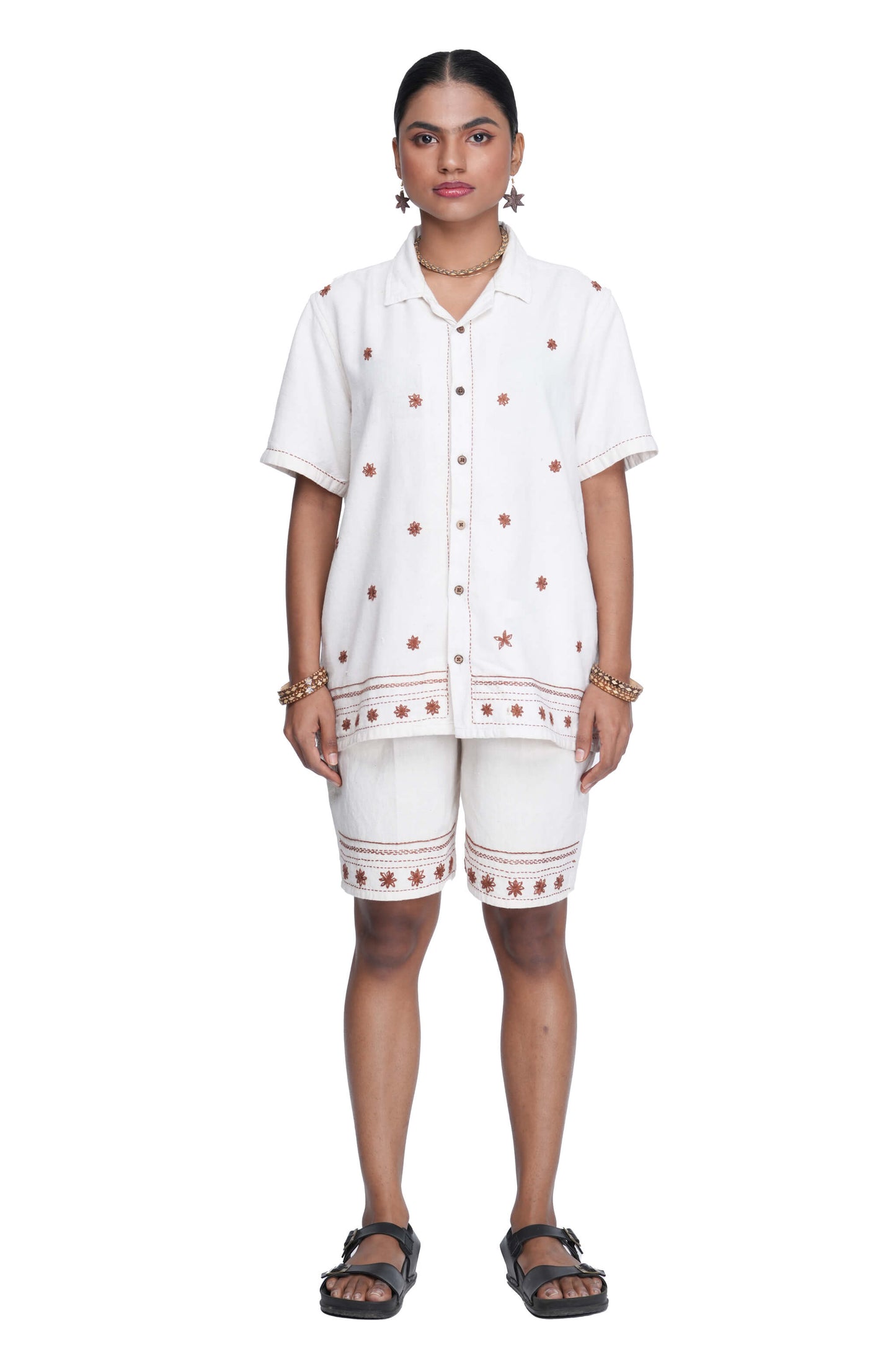 Hand Embroidered Unisex Star Anise All Over Handloom Shorts
