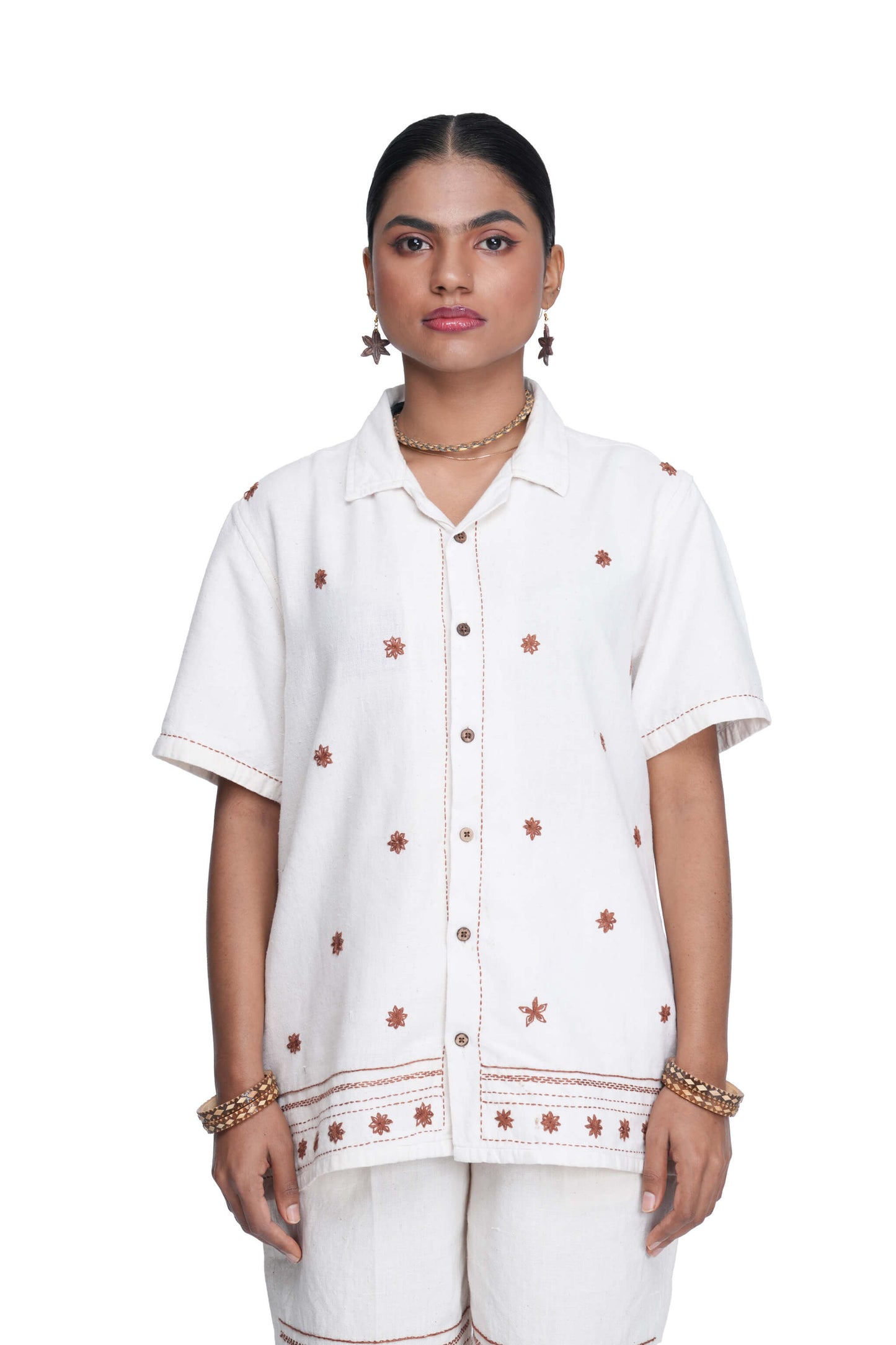 Hand Embroidered Unisex Star Anise All Over Handloom Shirt