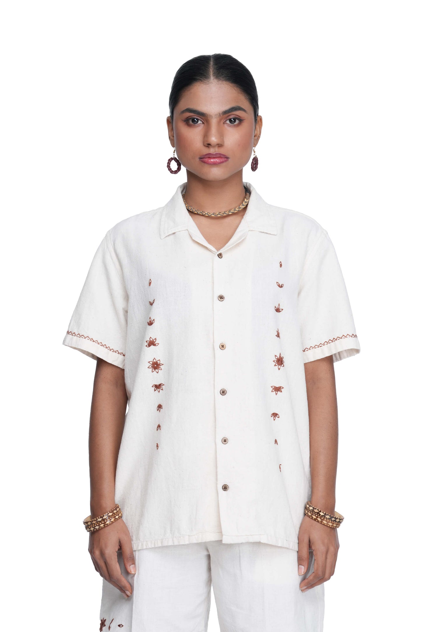Hand Embroidered Star Anise Minimal Shirt.