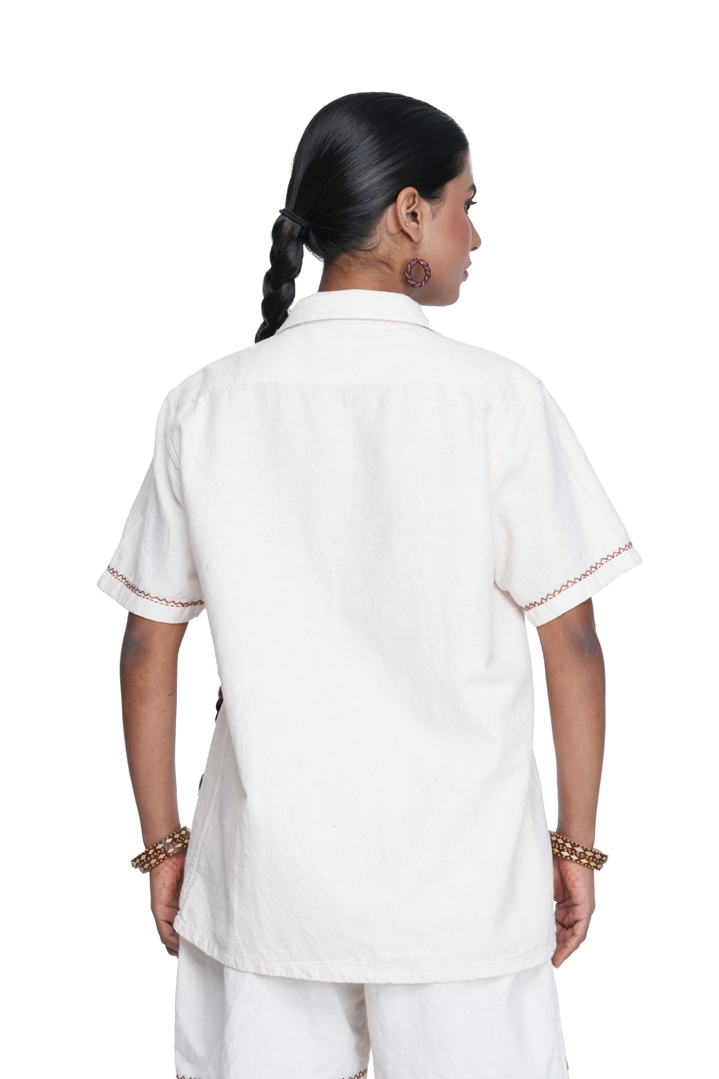 Hand Embroidered Star Anise Minimal Shirt.