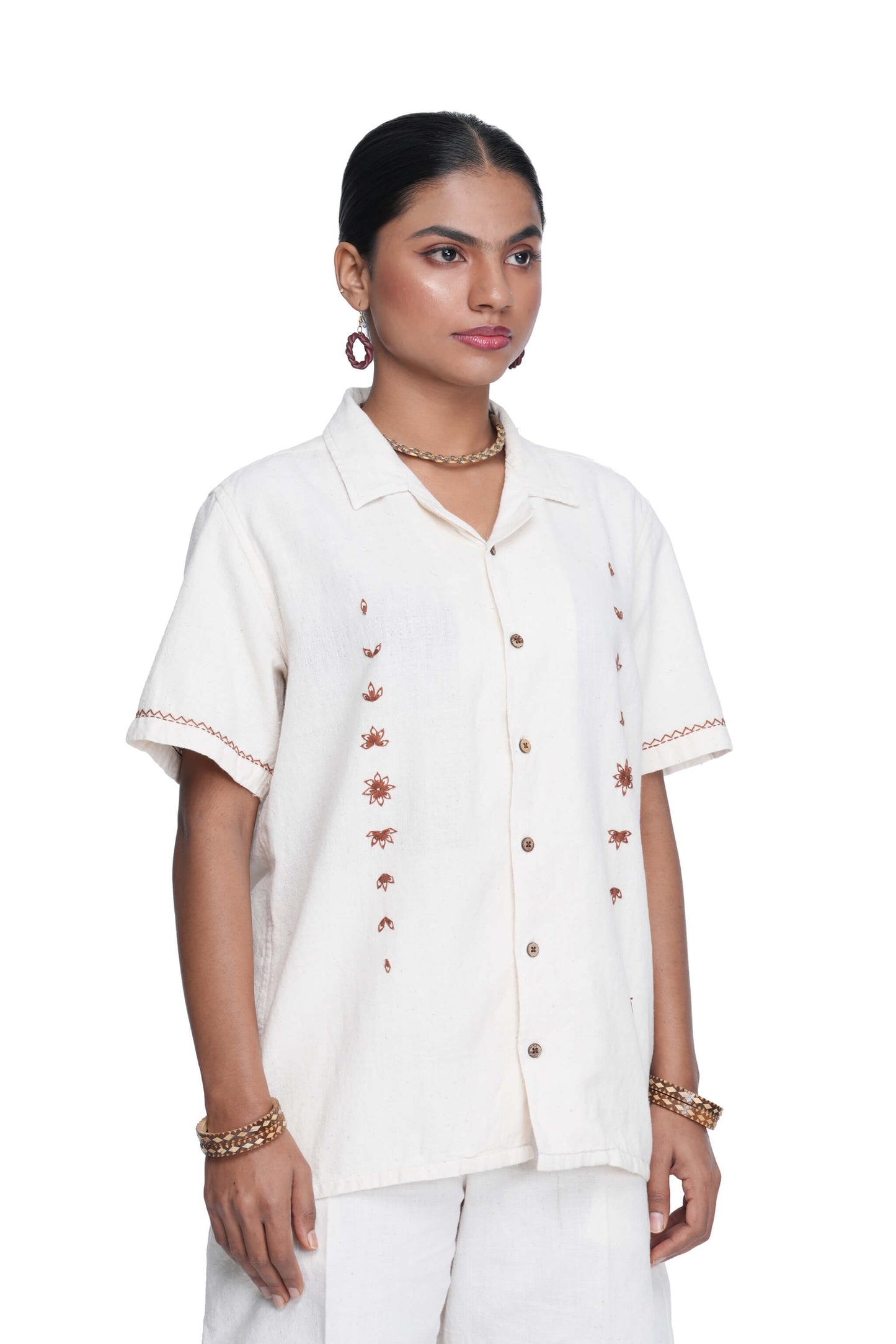 Hand Embroidered Star Anise Minimal Shirt.