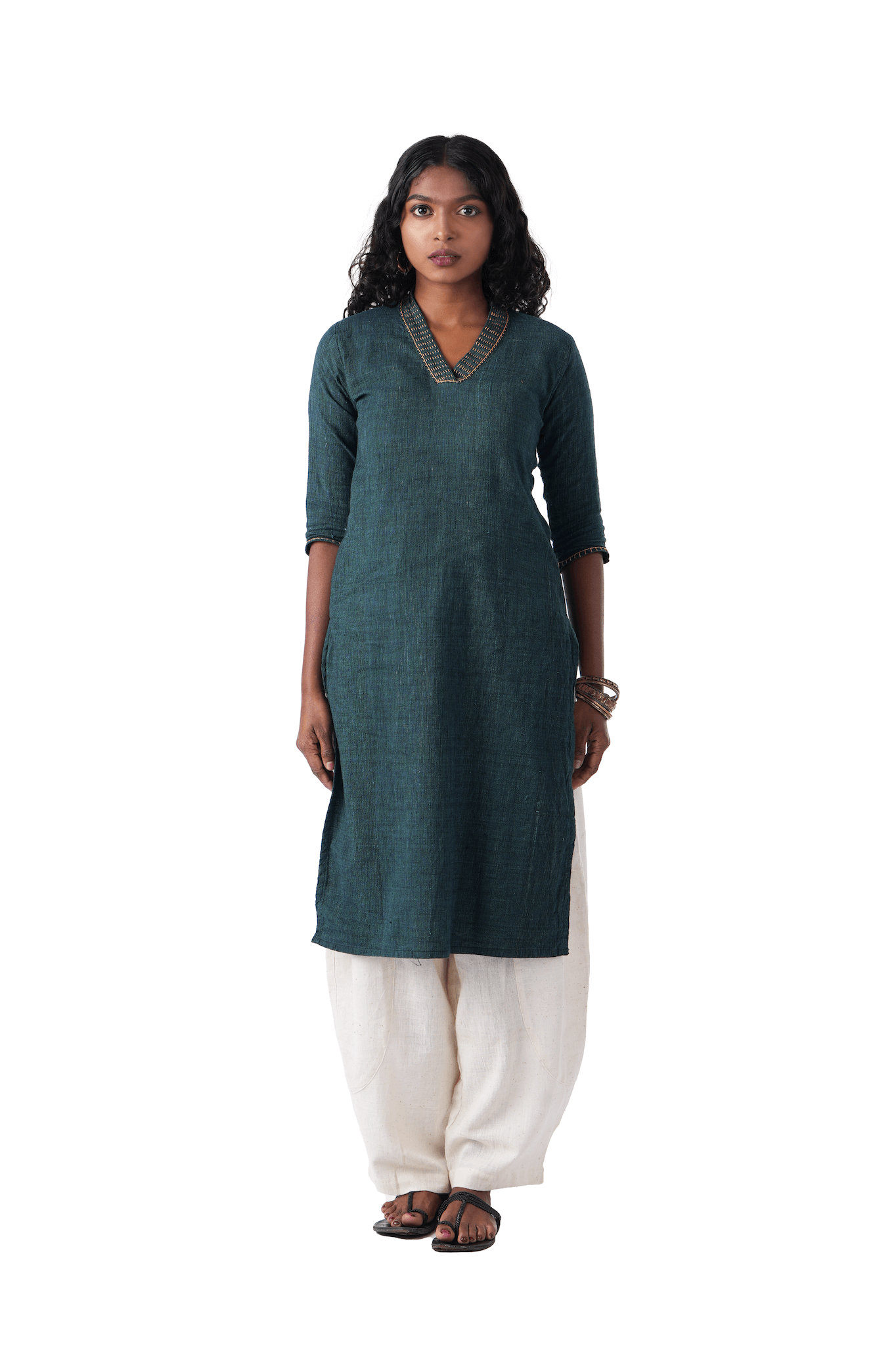 Green Kurta with Yellow Embroidery