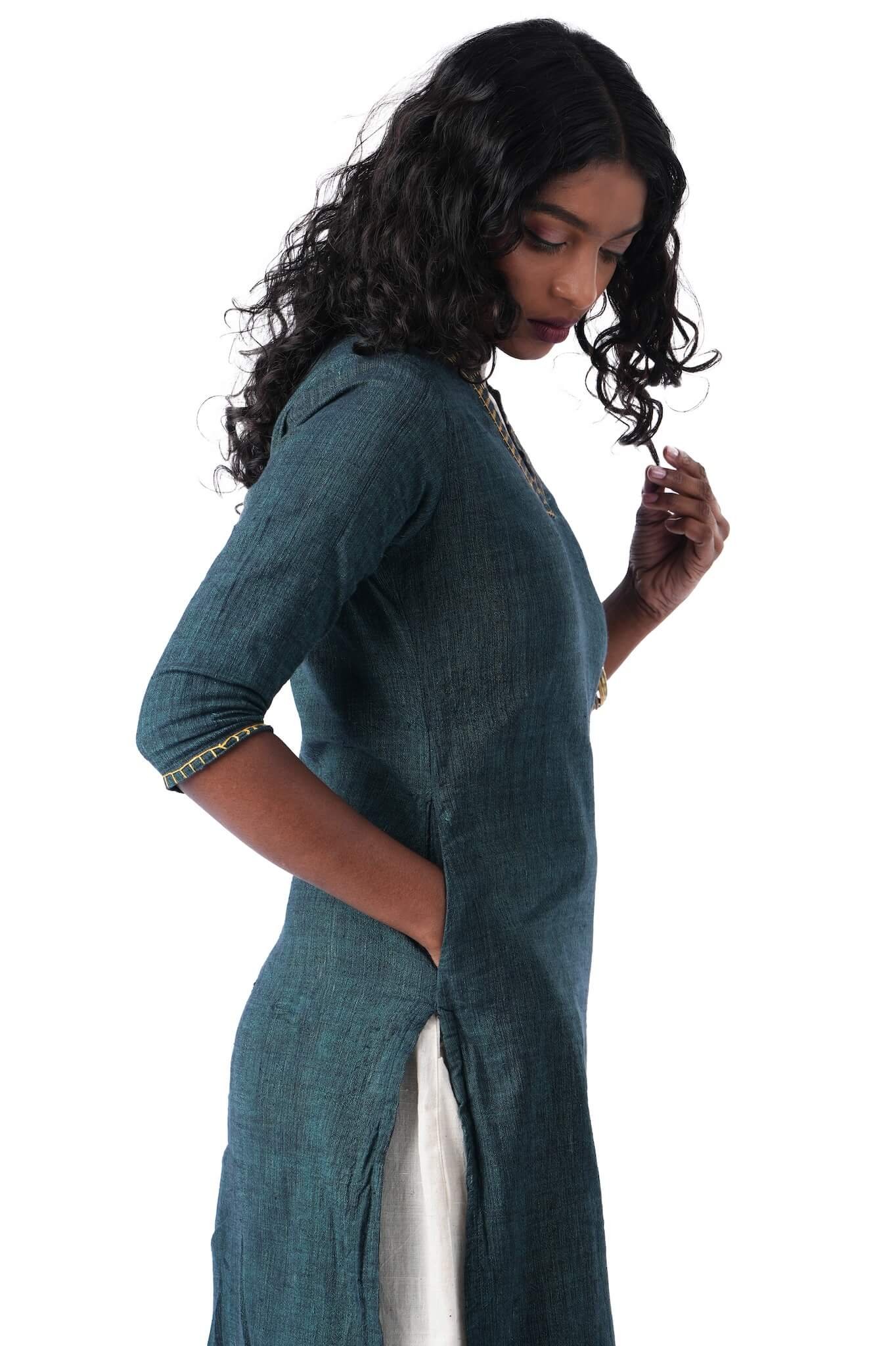 Green Kurta with Yellow Embroidery