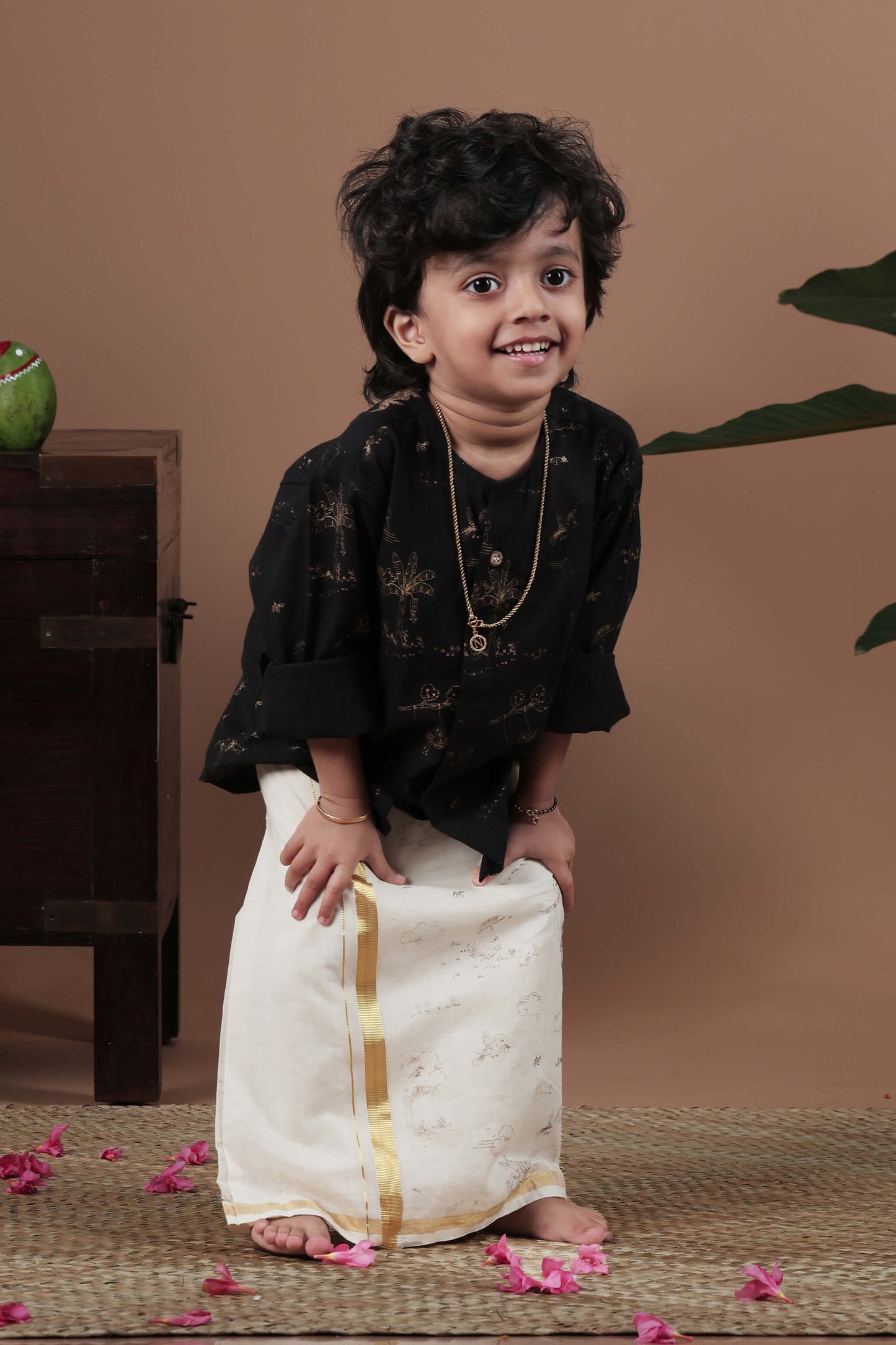 All Over Golden Screen Print mundu for Kids
