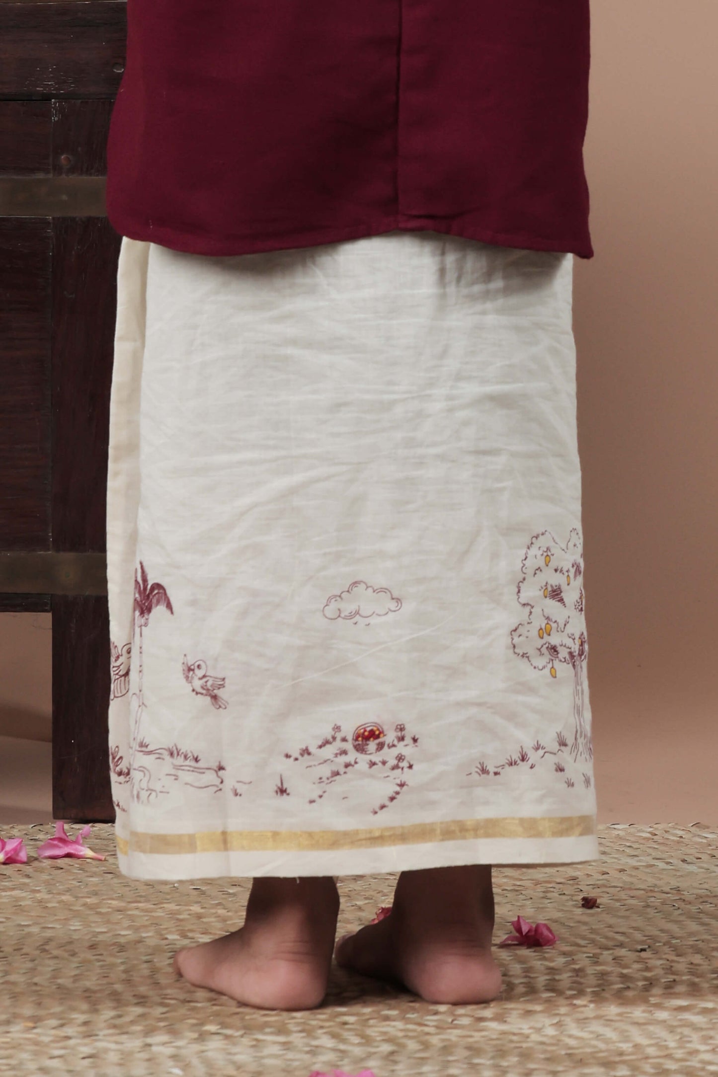 Doodle Screen Printed & Hand Painted Mundu
