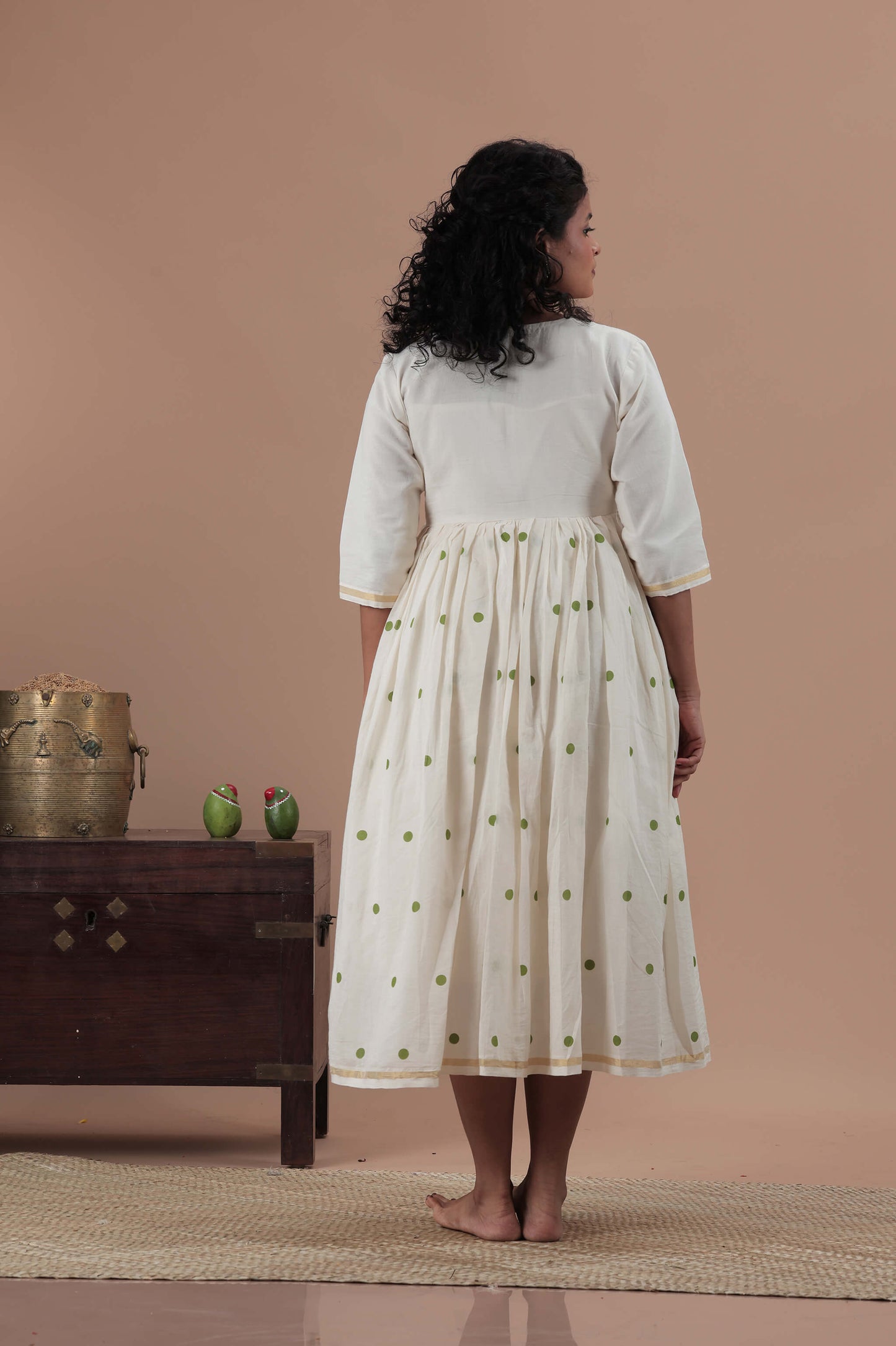 All over polka dots and parrot motif Dress
