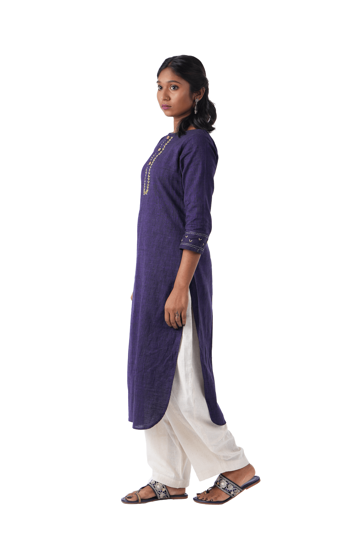 Violet Kurtha with Green Embroidery
