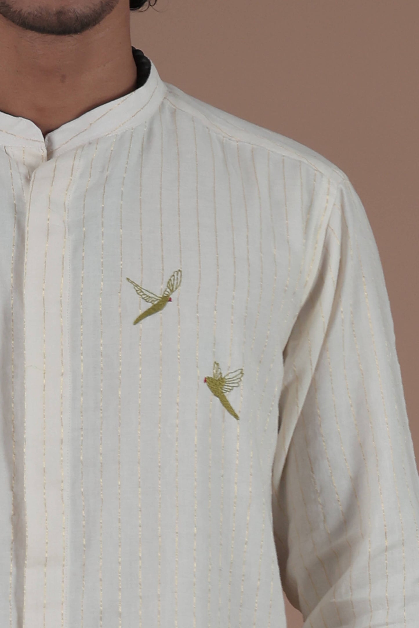 Parrot Motif Hand Embroidered Men's shirt