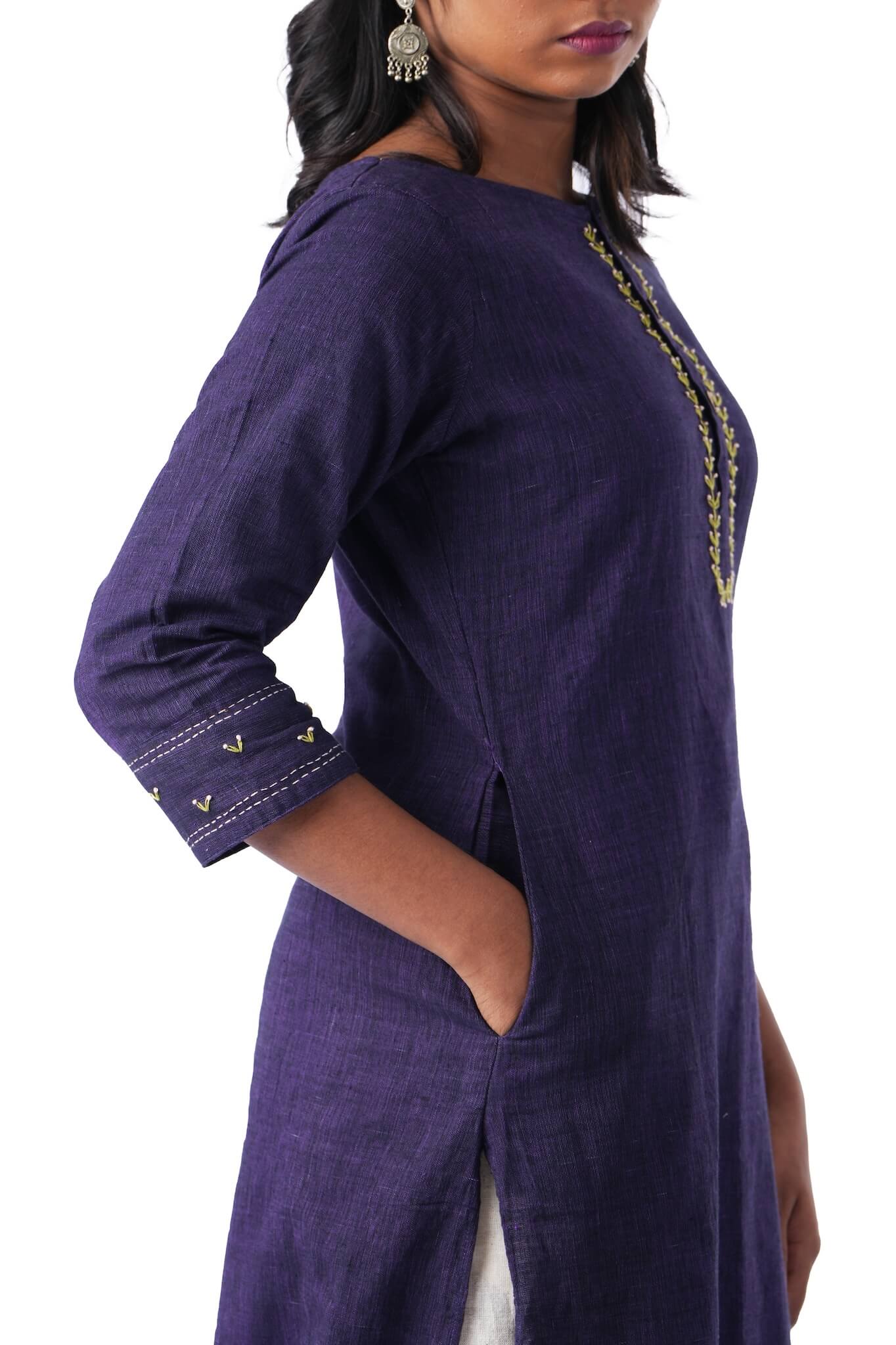 Violet Kurtha with Green Embroidery