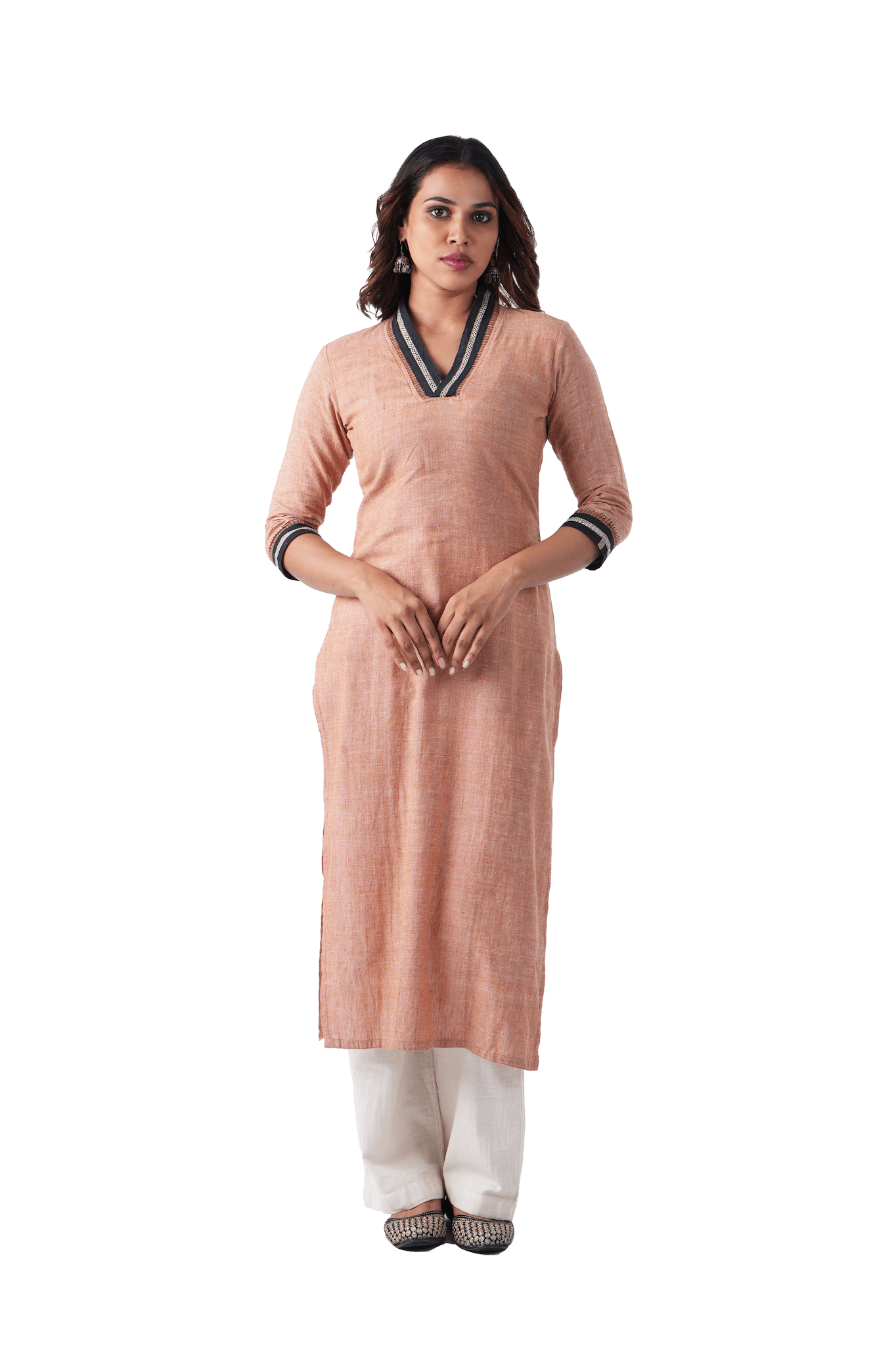 V-Neck Kurta with Kuppadam Border