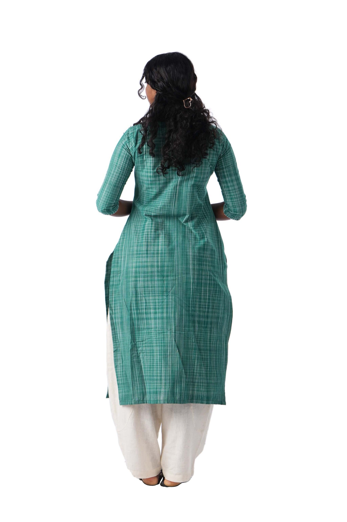 Green Kurta with Buttonhole Embroidery on Neck