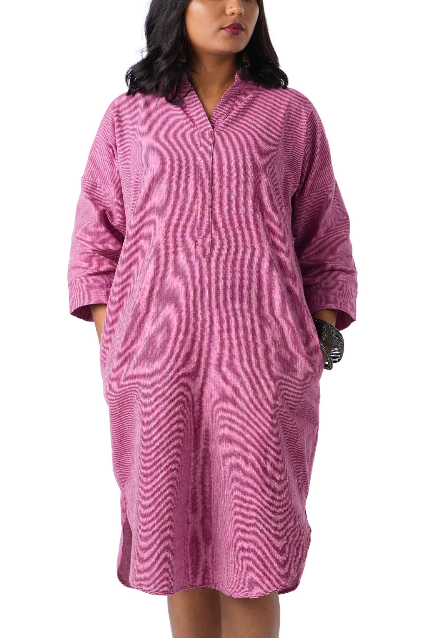 Pink kurta with Placket Neckline