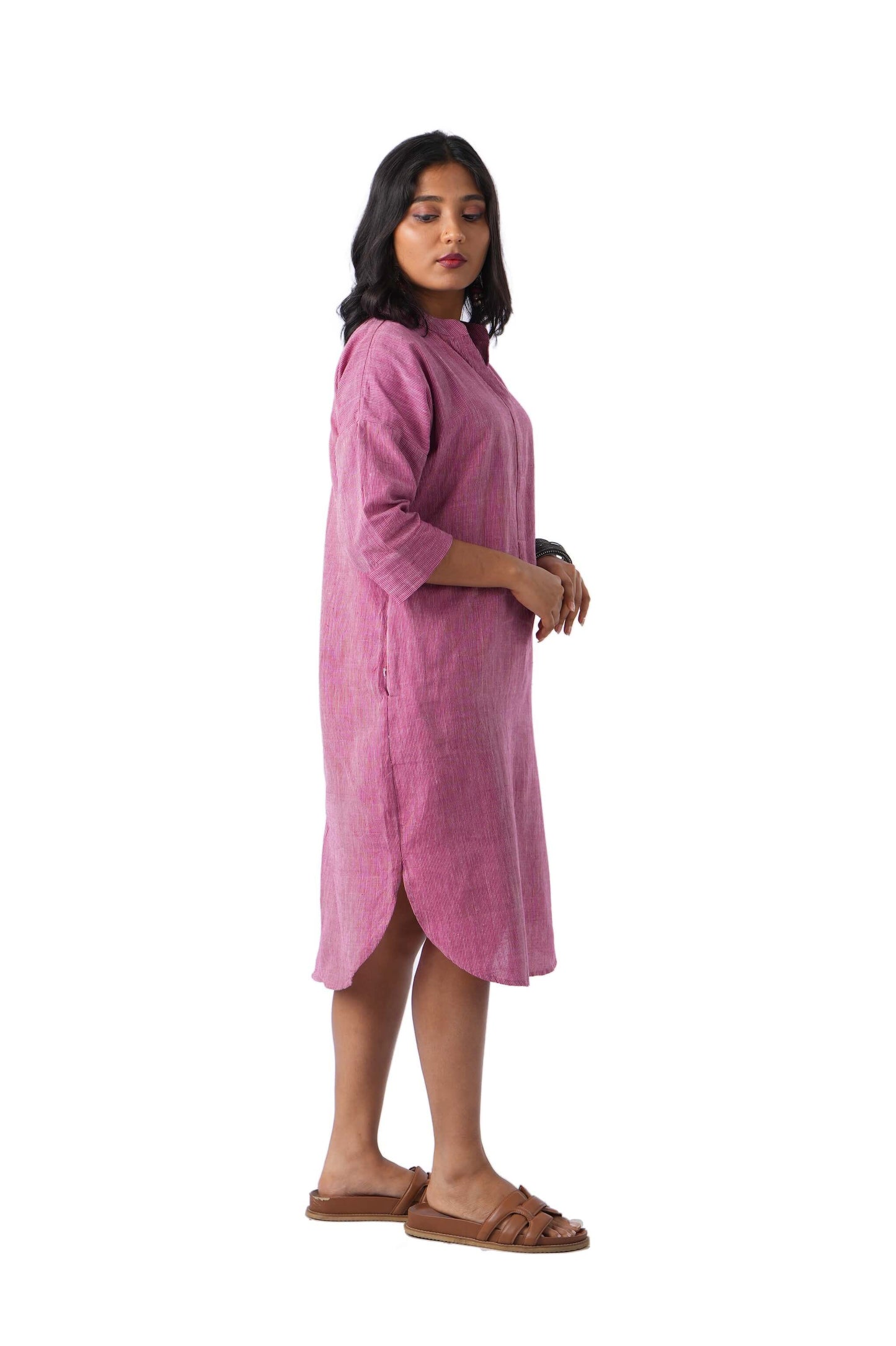 Pink kurta with Placket Neckline