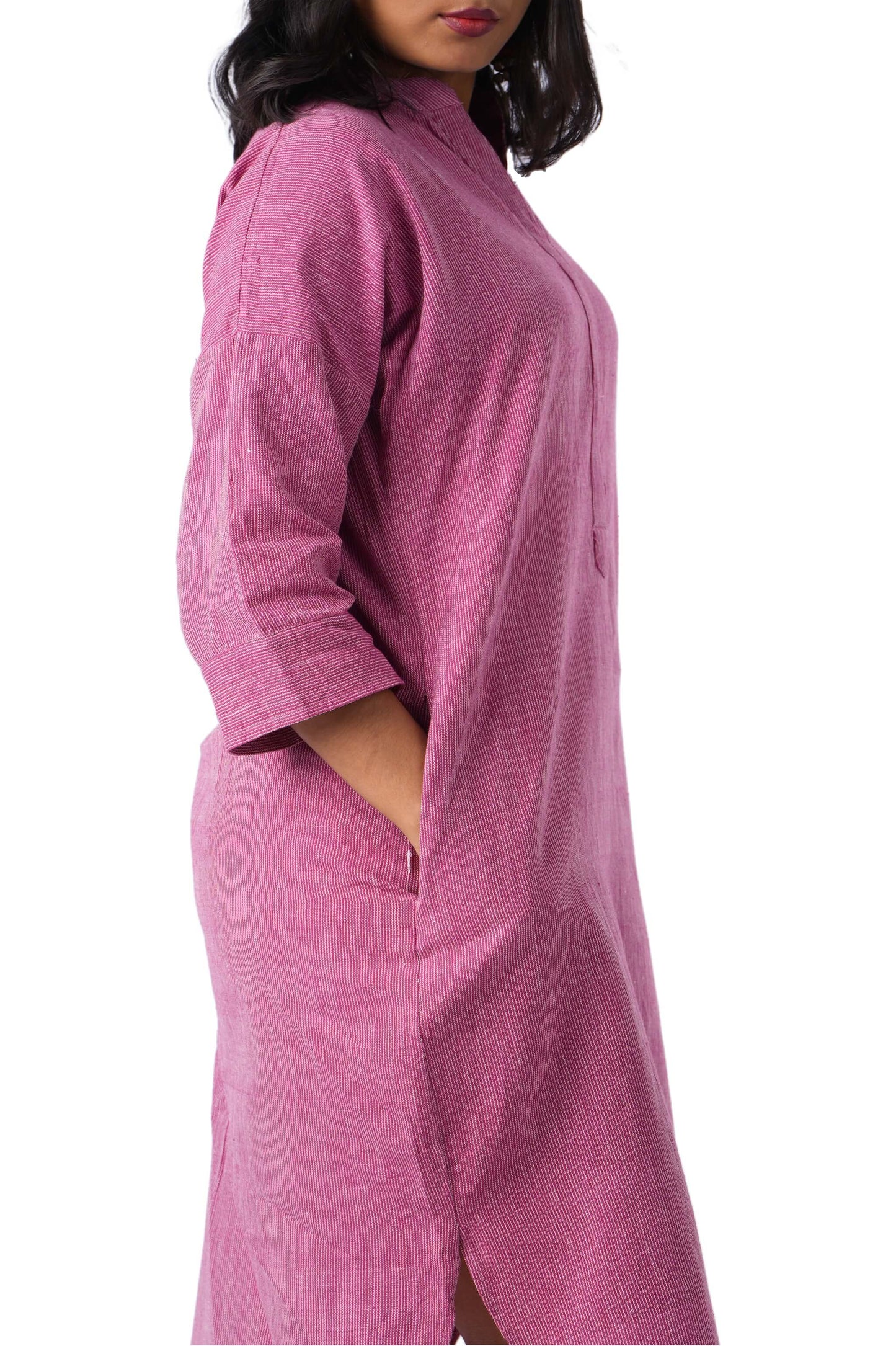 Pink kurta with Placket Neckline