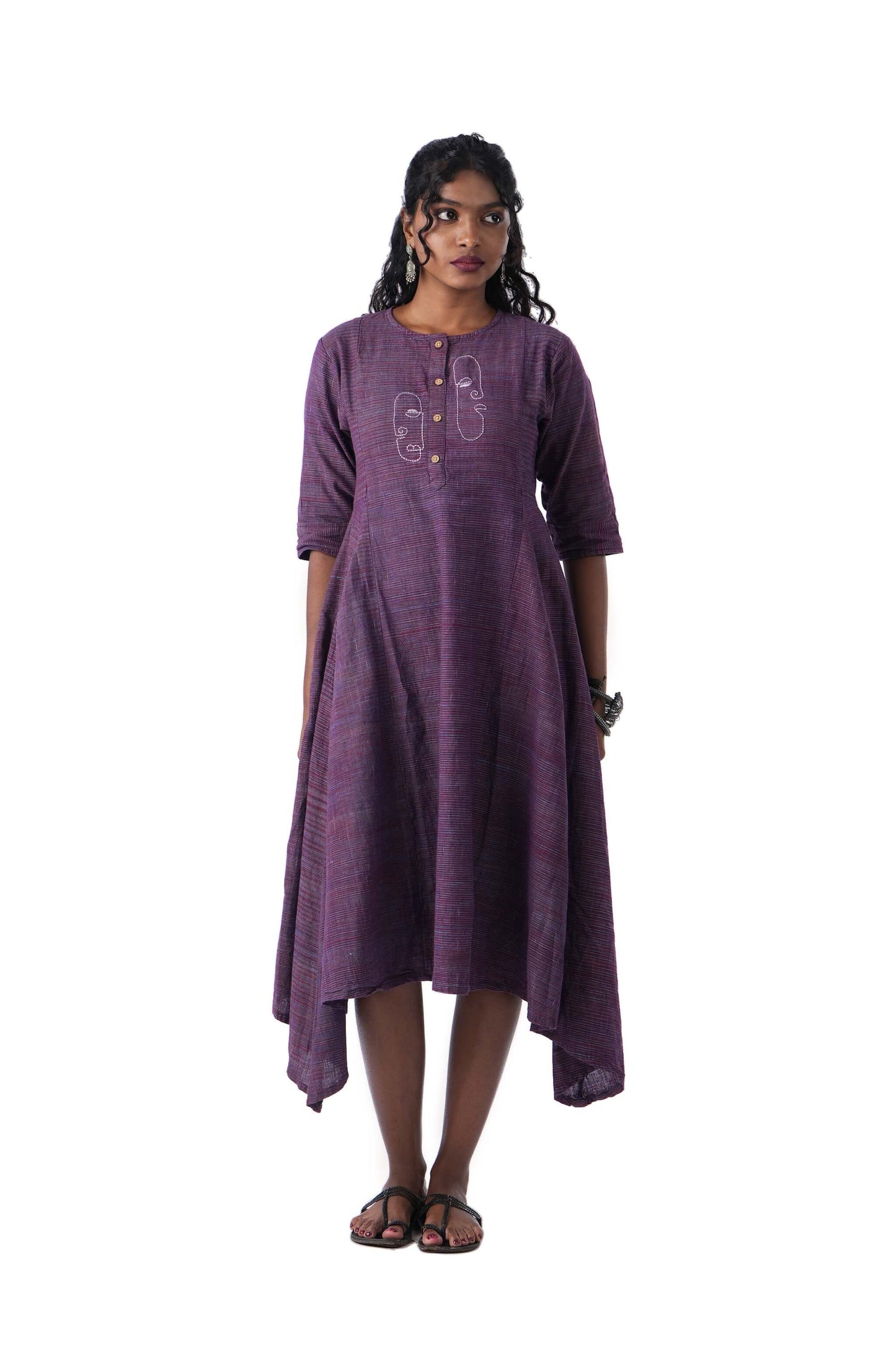 Purple Dress with Face Embroidery