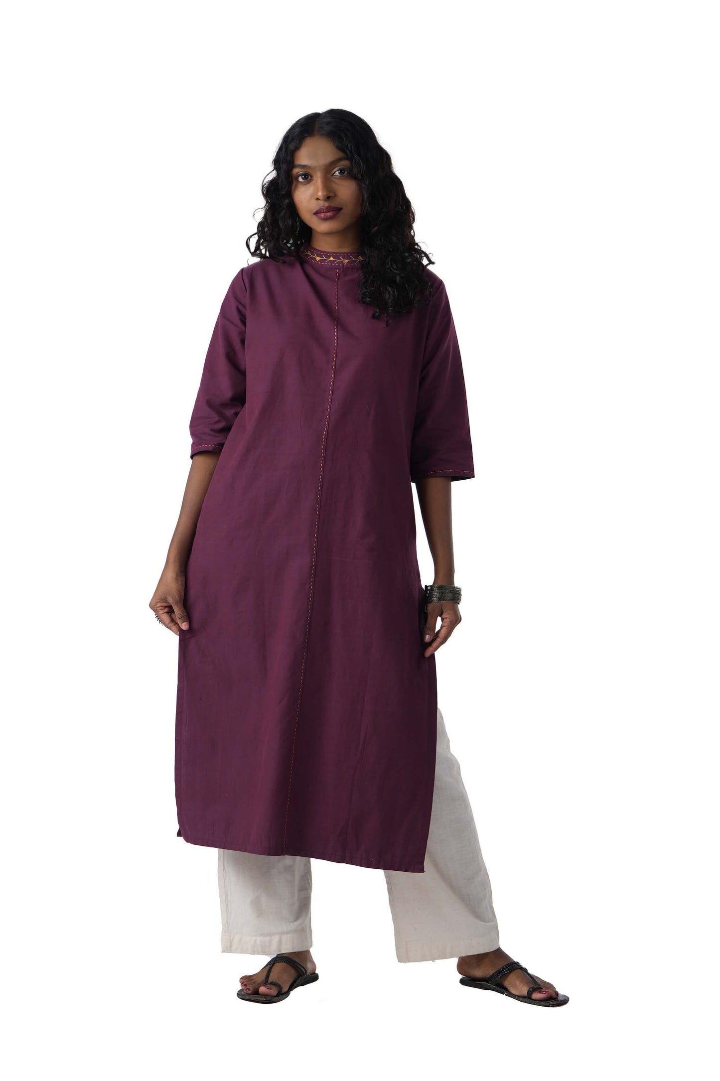 Purple Kurtha with neck embroidery