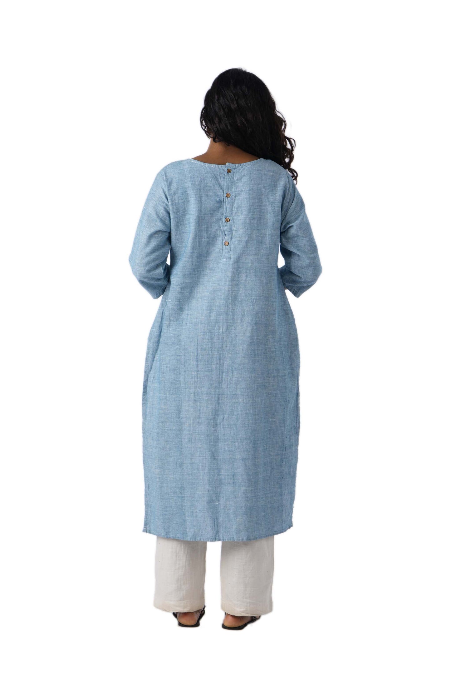 Light Blue Kurta With Pink Mirror Work