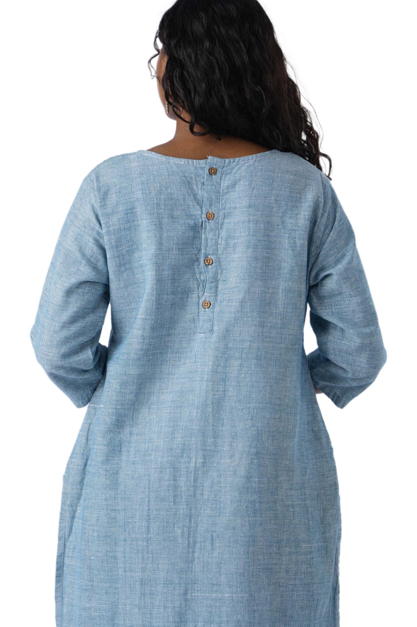 Light Blue Kurta With Pink Mirror Work