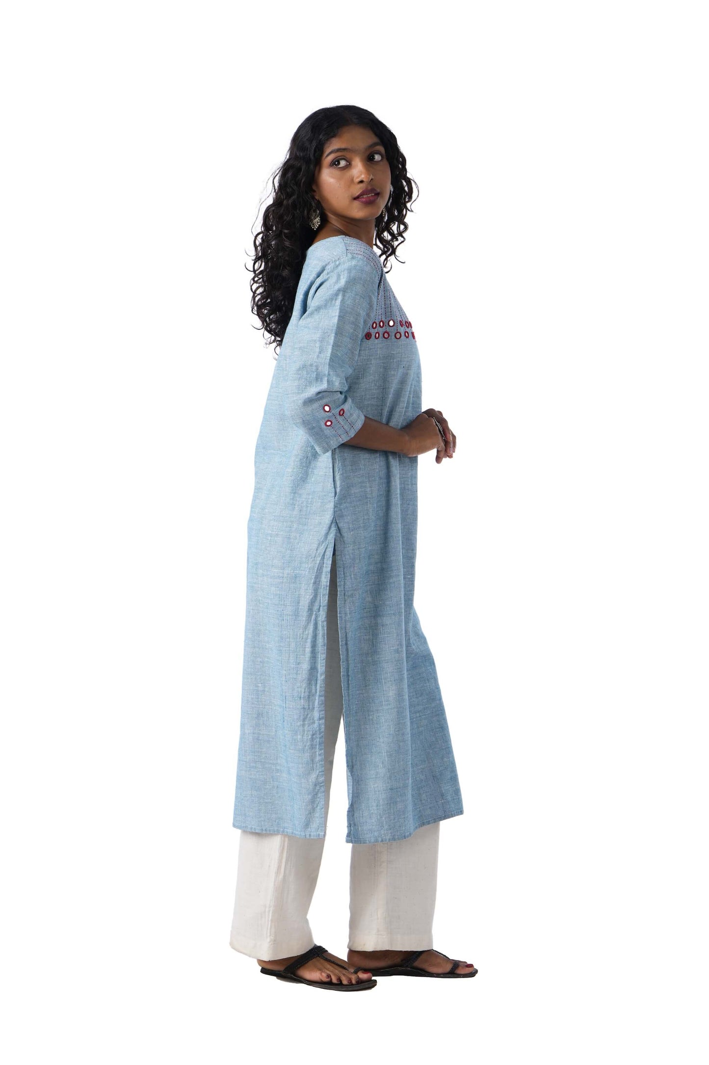 Light Blue Kurta With Pink Mirror Work