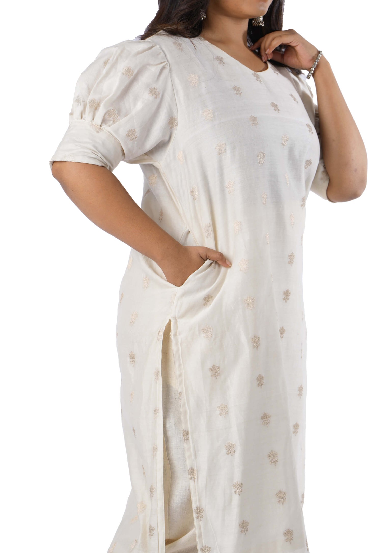 Chanderi Kurta With Puff Sleeve