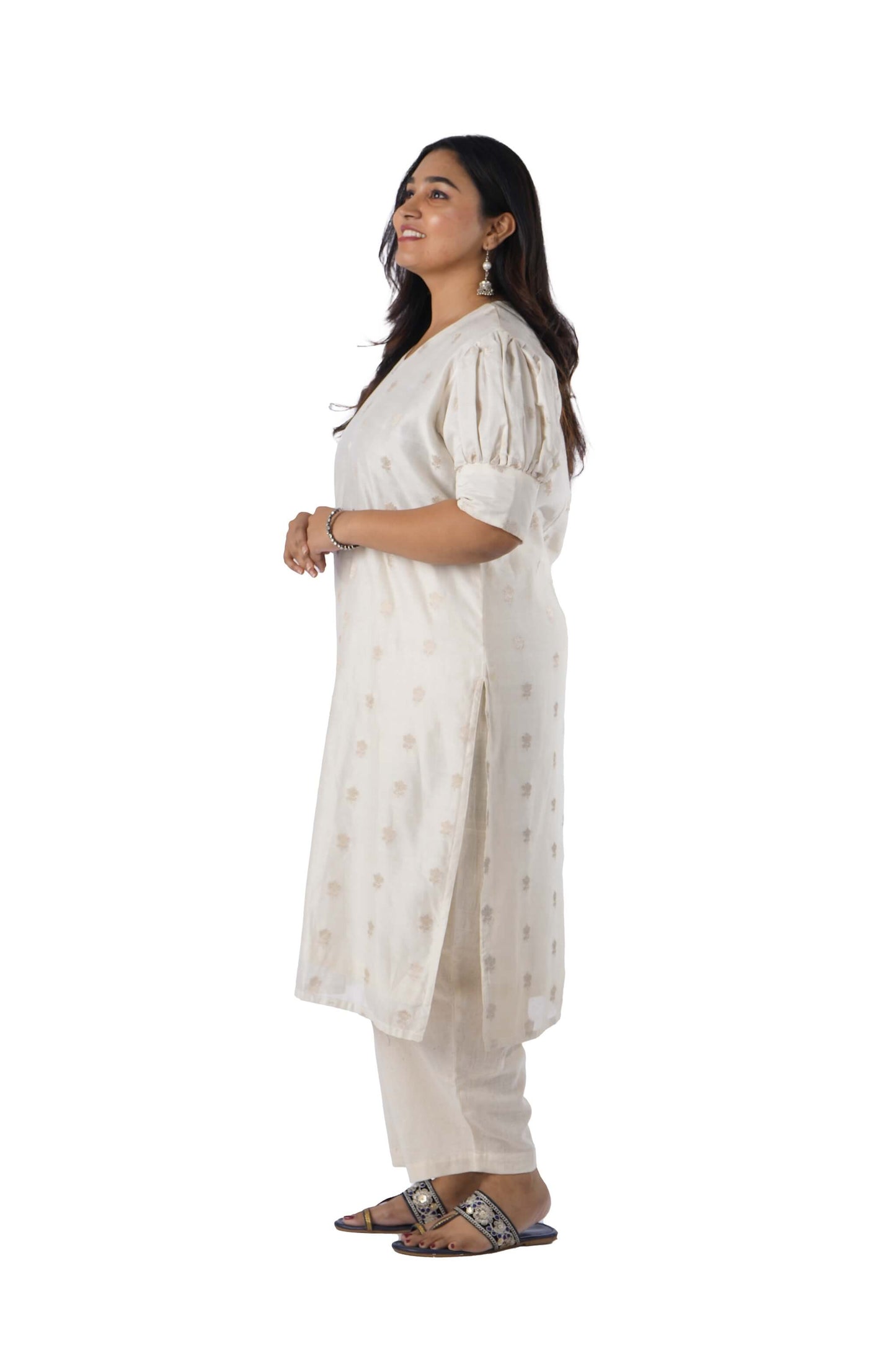 Chanderi Kurta With Puff Sleeve
