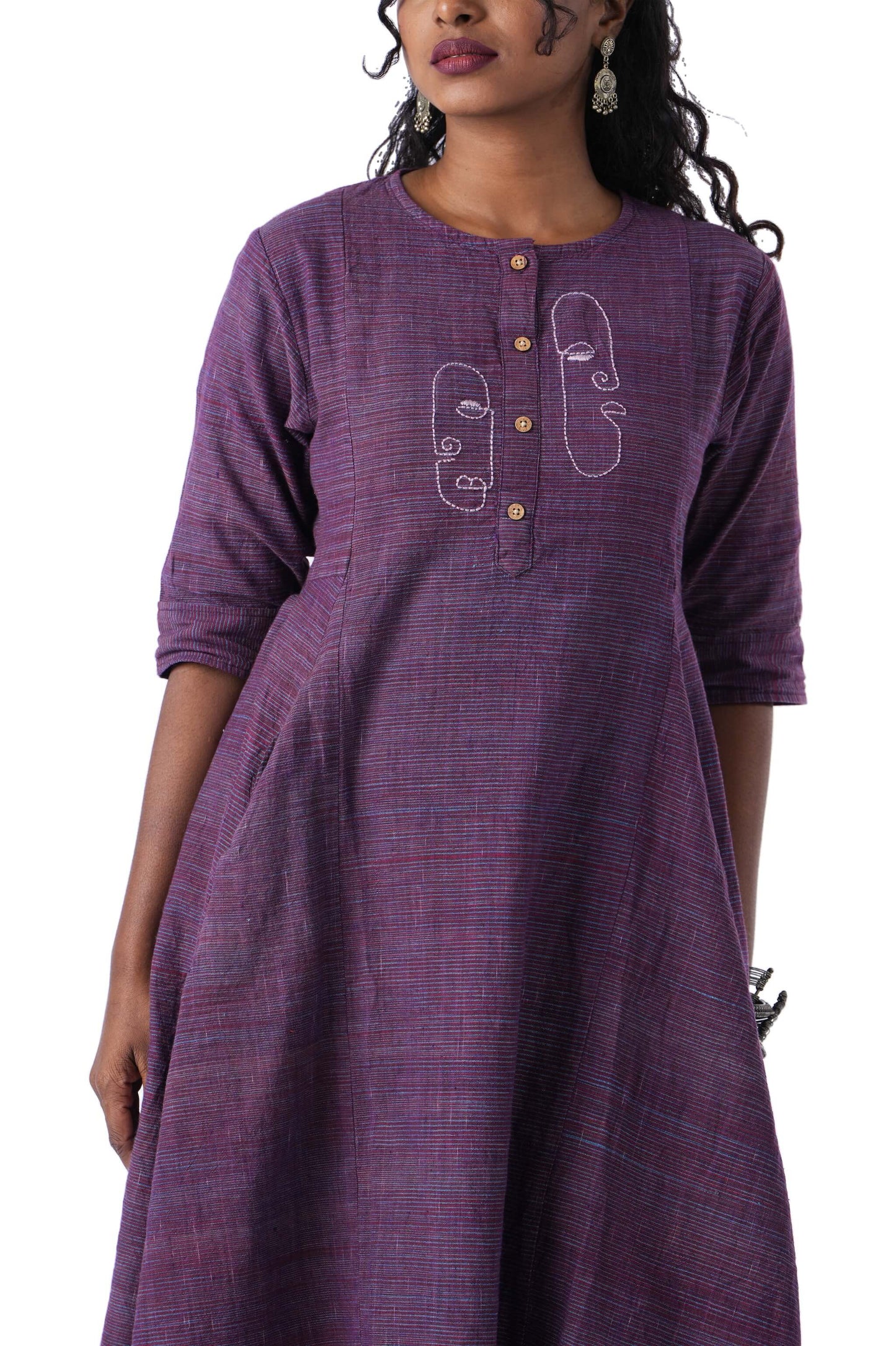 Purple Dress with Face Embroidery