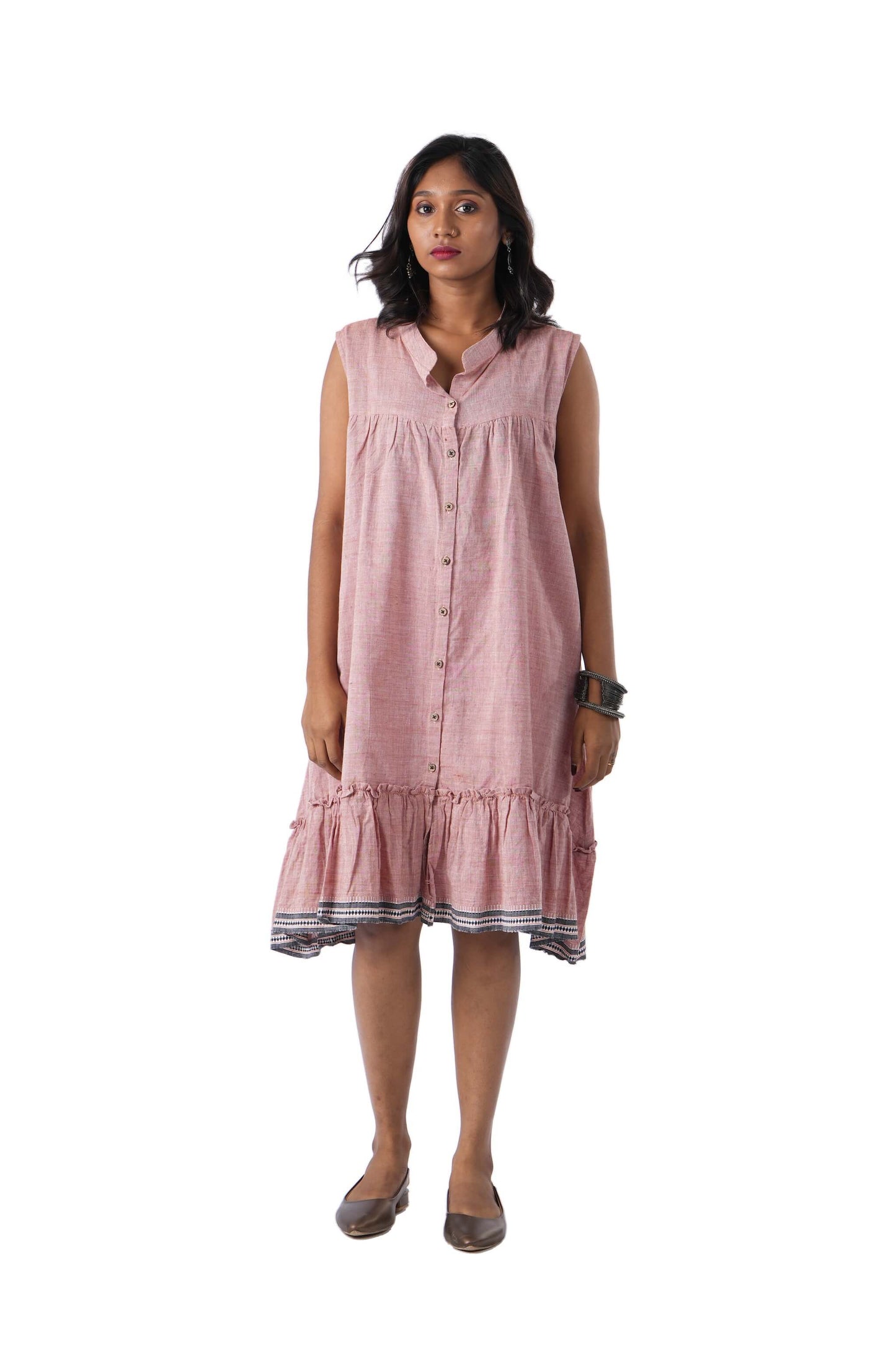 Pastel Brown Front Button Open Kuppadam Frock