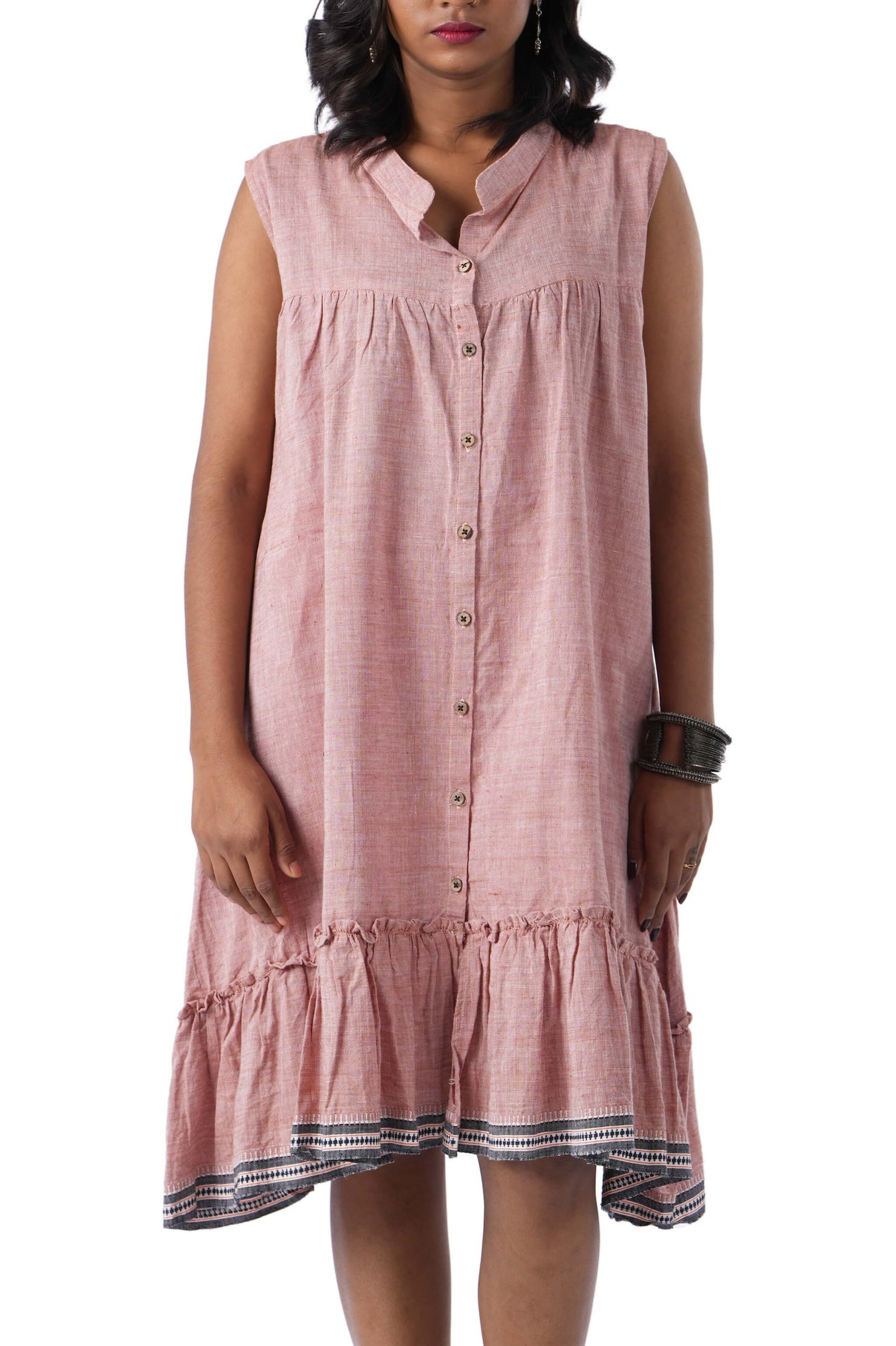 Pastel Brown Front Button Open Kuppadam Frock