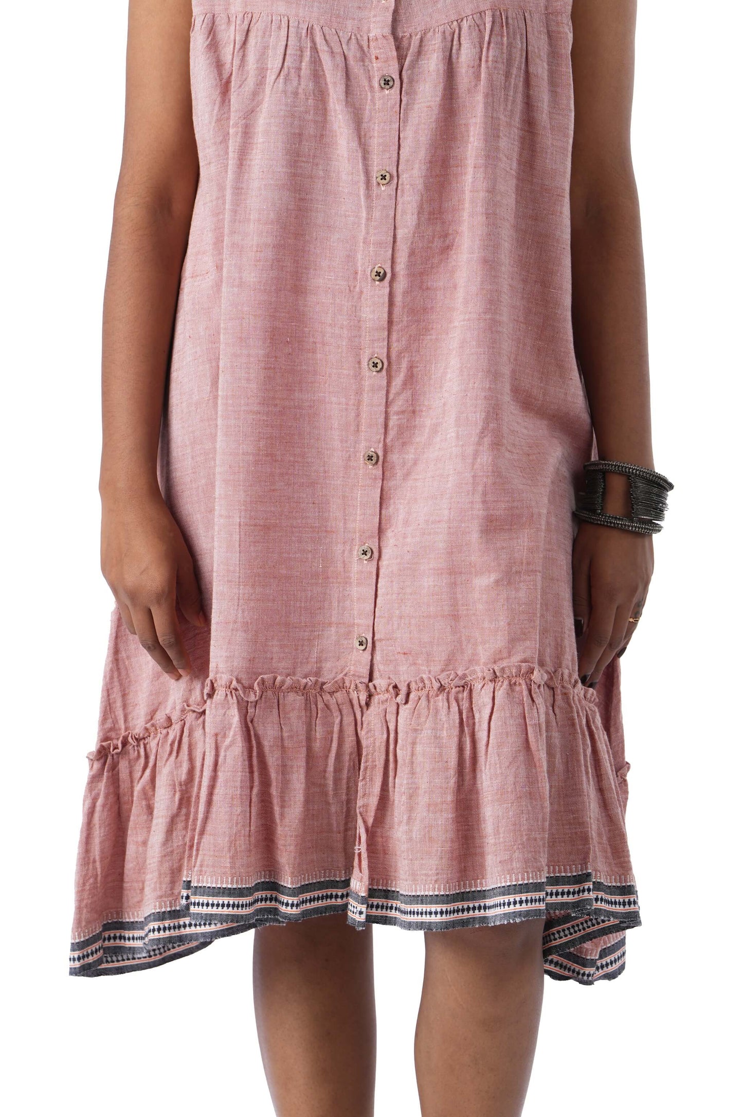 Pastel Brown Front Button Open Kuppadam Frock