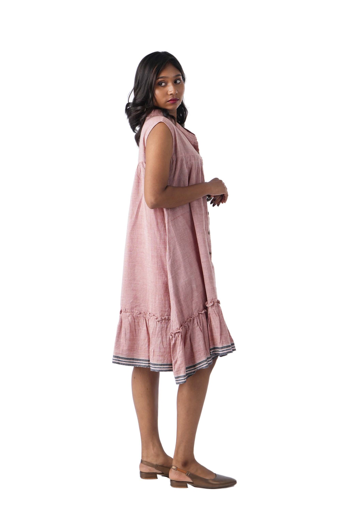 Pastel Brown Front Button Open Kuppadam Frock