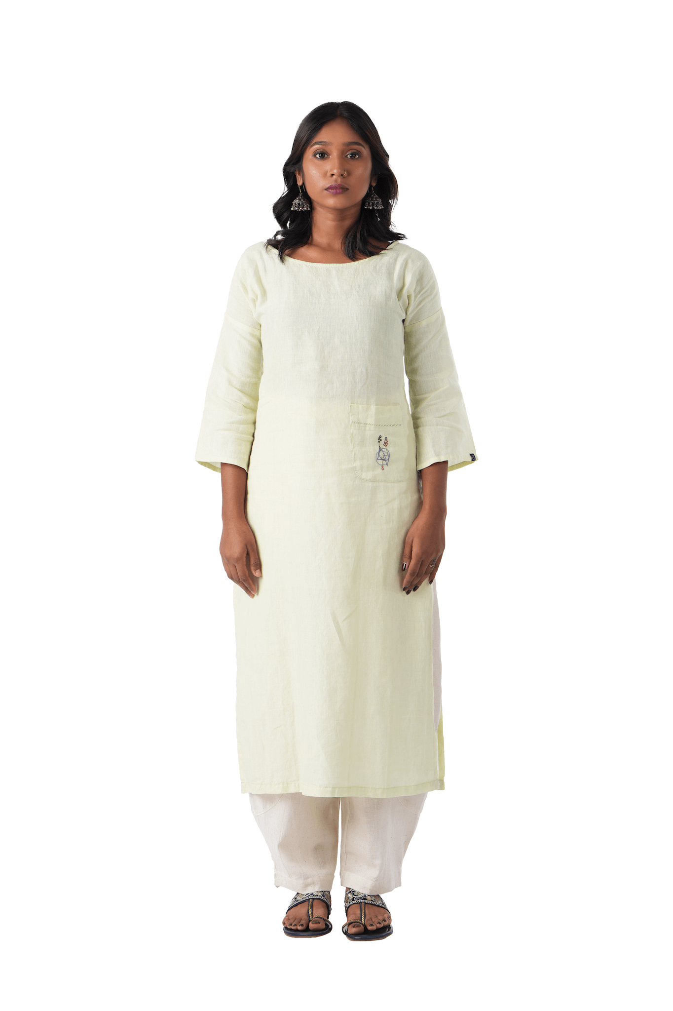 Pastel Green Kurta With Pocket Embroidery