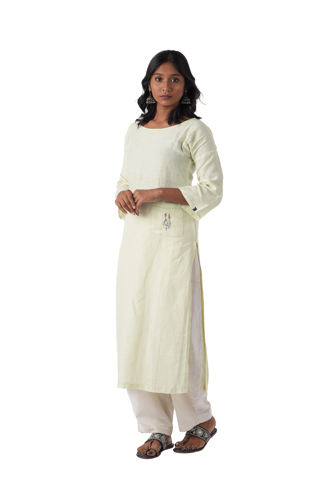 Pastel Green Kurta With Pocket Embroidery
