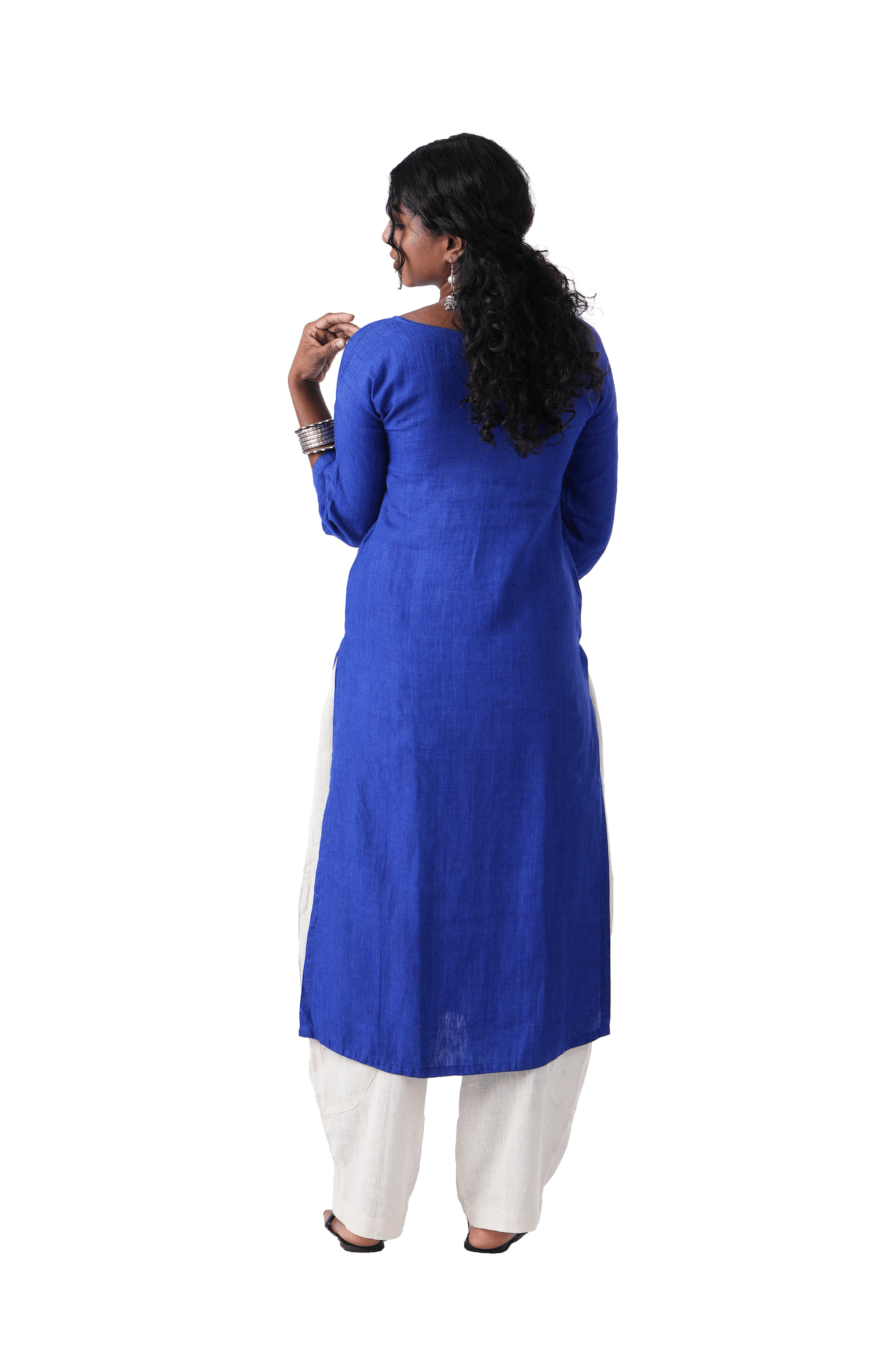 Dark Blue Kurta With Pocket Embroidery