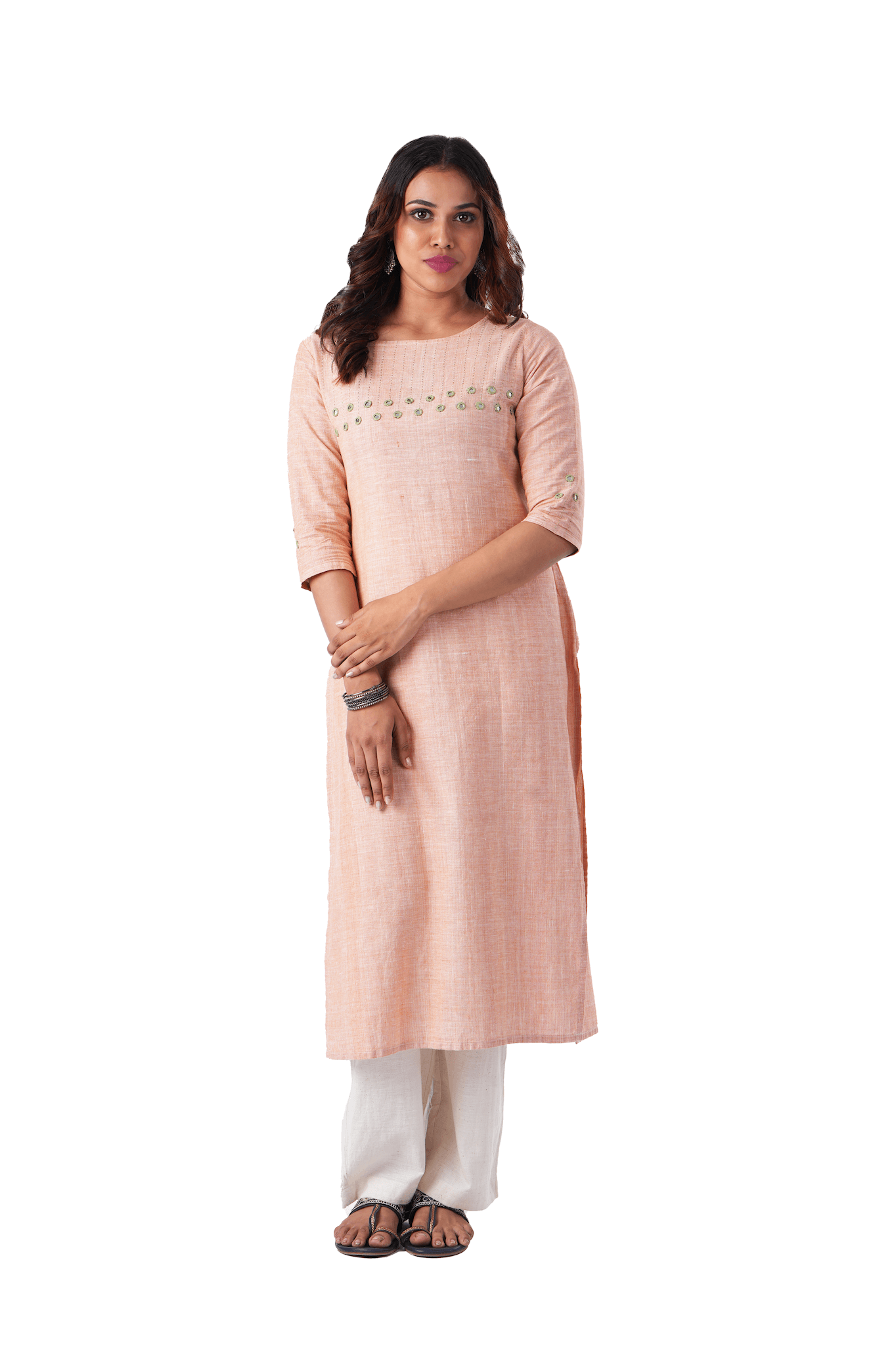 Pink Kurta With Mirror Work