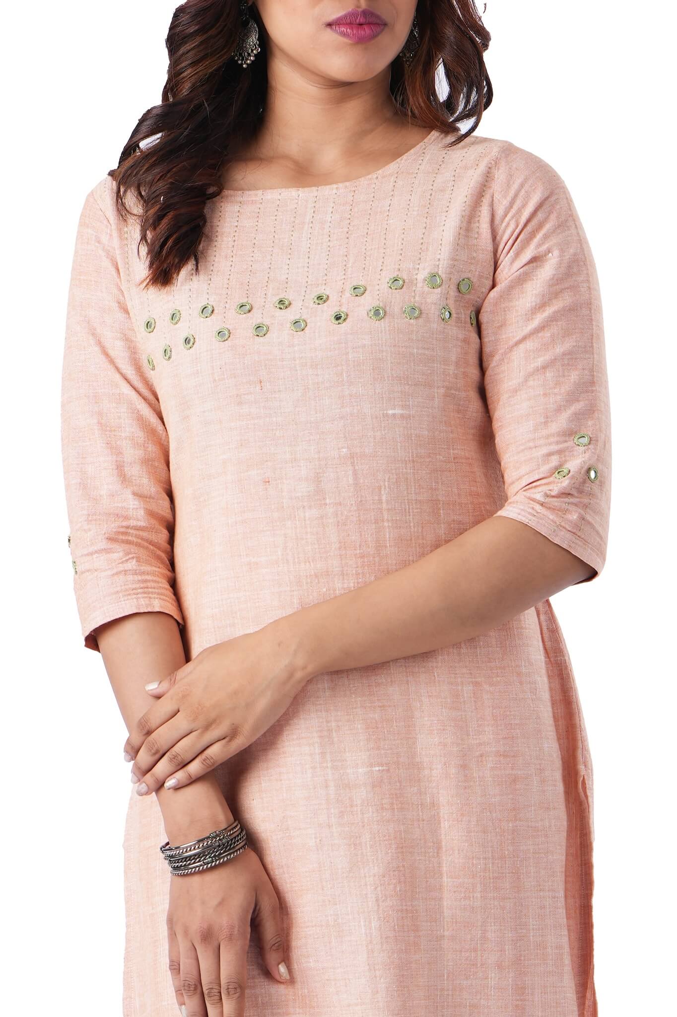 Pink Kurta With Mirror Work
