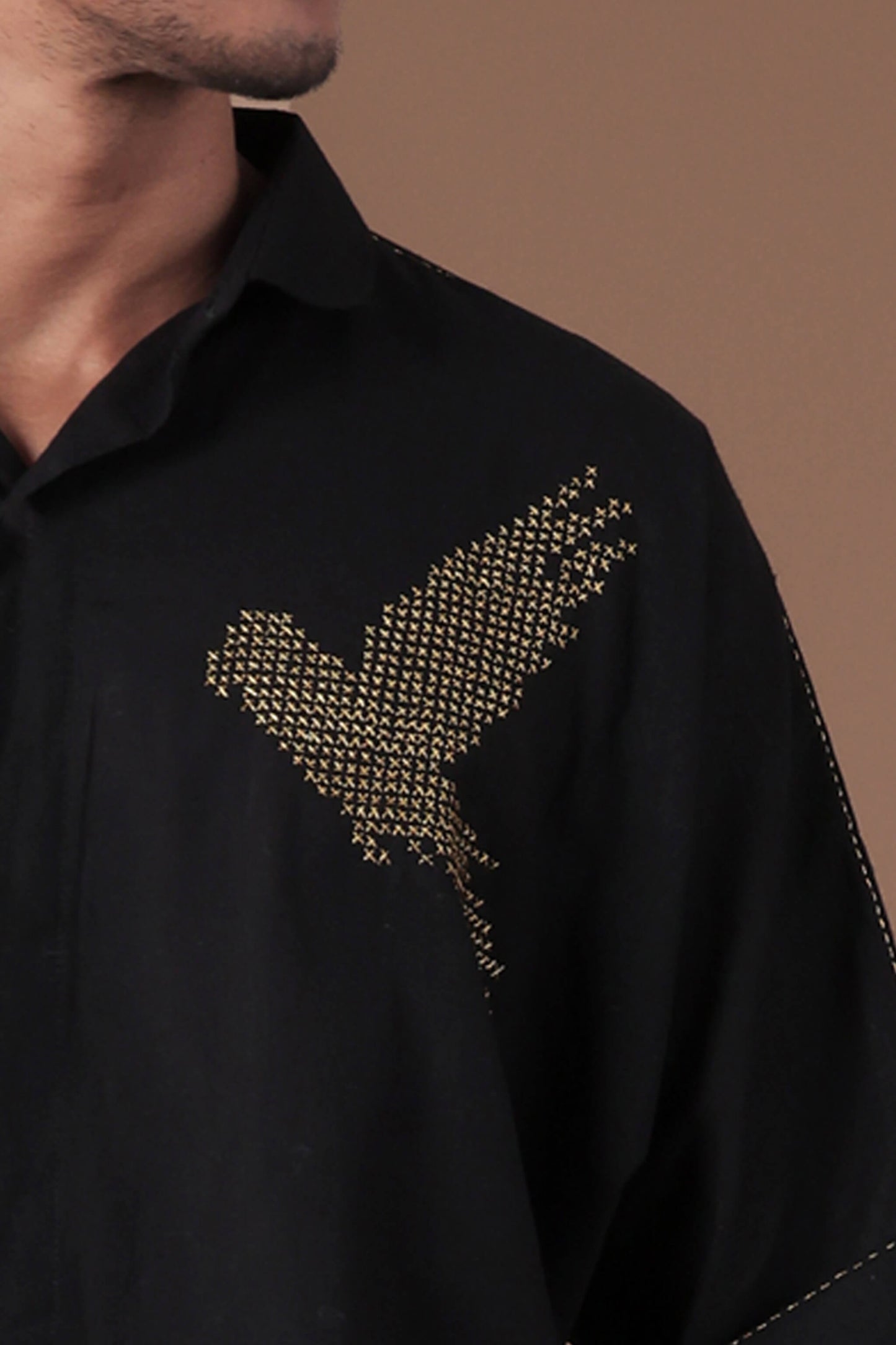 Kimono Shirt With Rolled Up Sleeve black Men's shirt