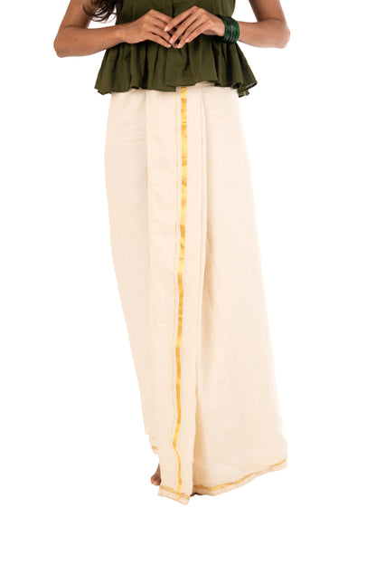 Off-White Pleated Wrap Around Handloom Skirt