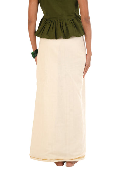 Off-White Pleated Wrap Around Handloom Skirt