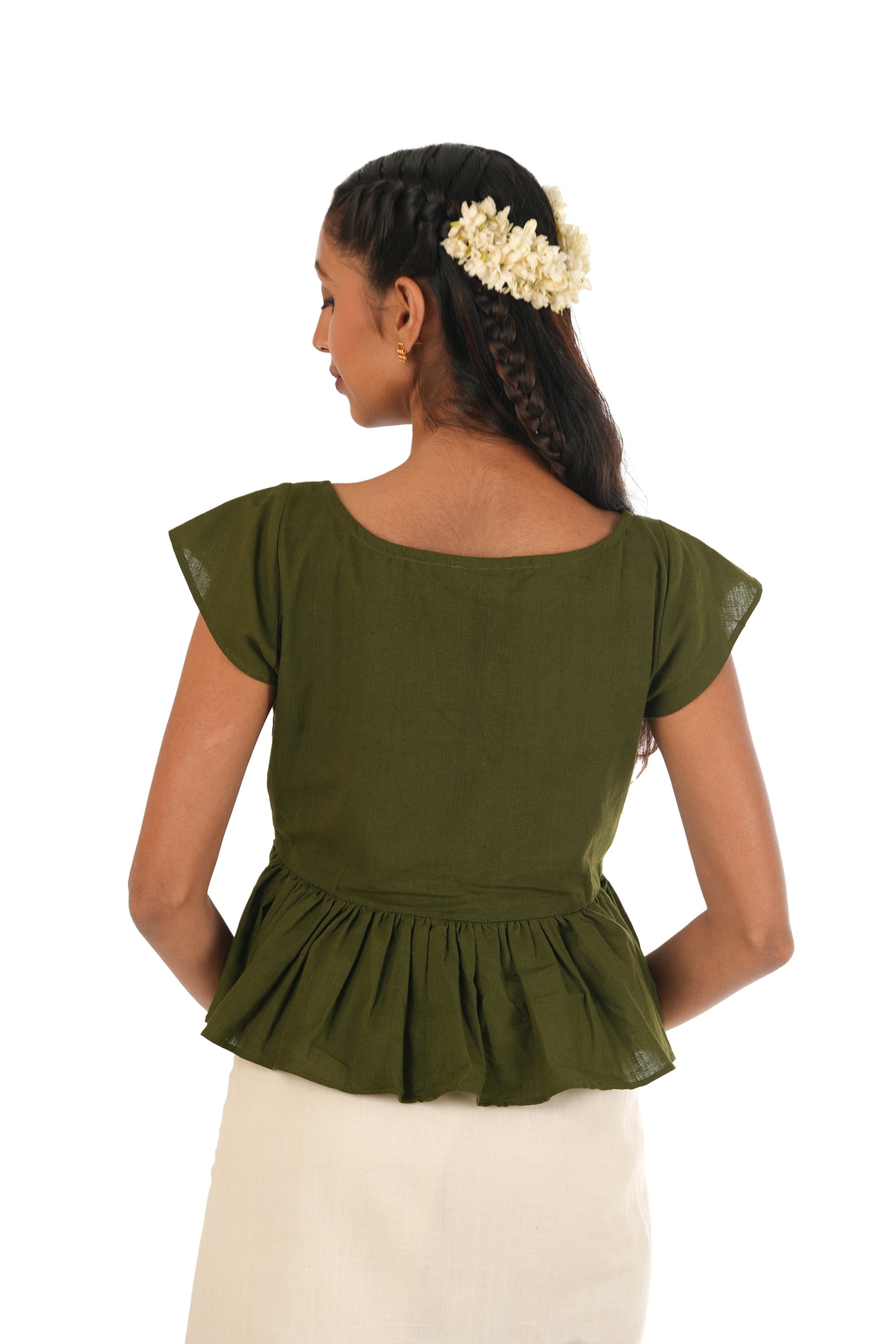 Sap Green Handloom Peplum Crop Top