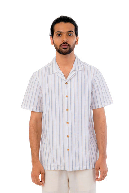 Grey and Biege Stripes Handloom Shirt