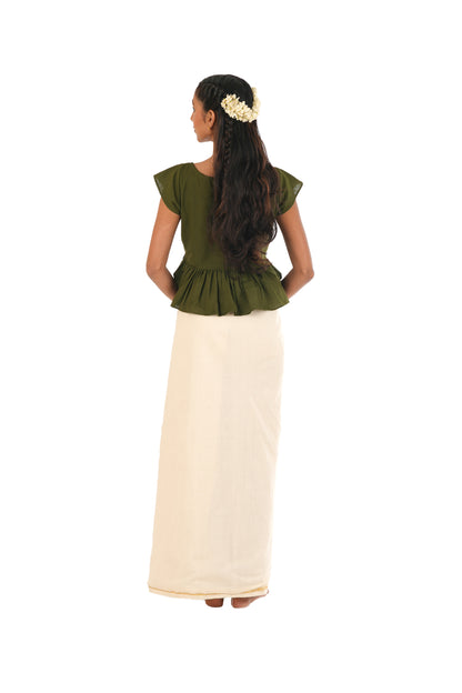 Off-White Pleated Wrap Around Handloom Skirt