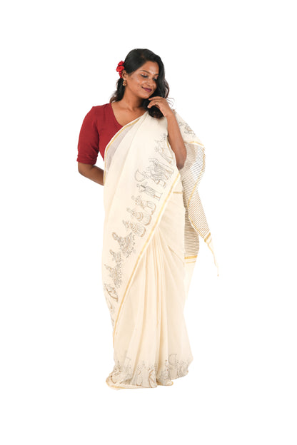 Athachamayam Hand Screen Printed Handloom Saree