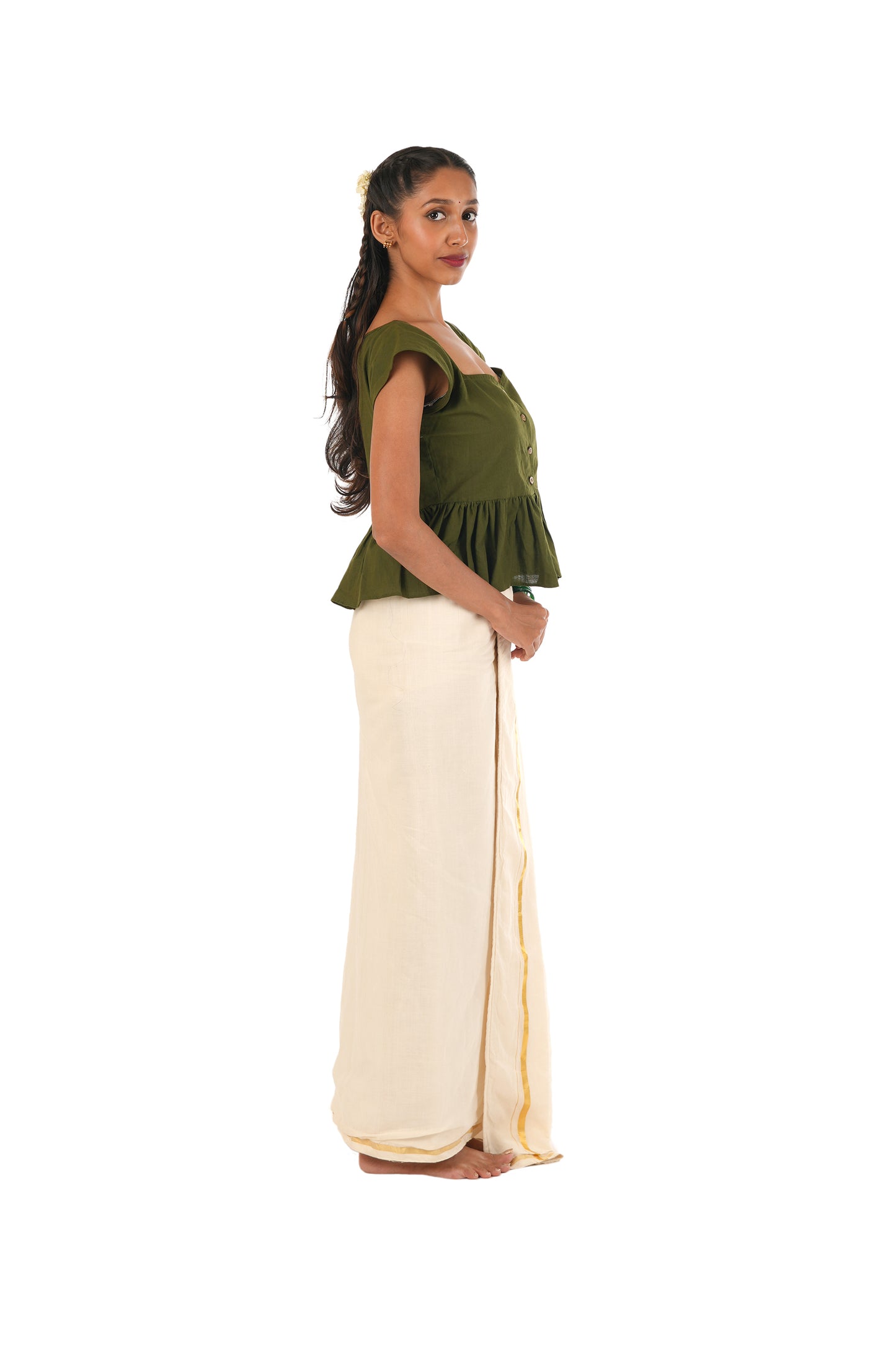 Off-White Pleated Wrap Around Handloom Skirt